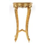 Round piede stable with gold-colored wooden frame and round marble top, 91 cm high, 49 cm diameter