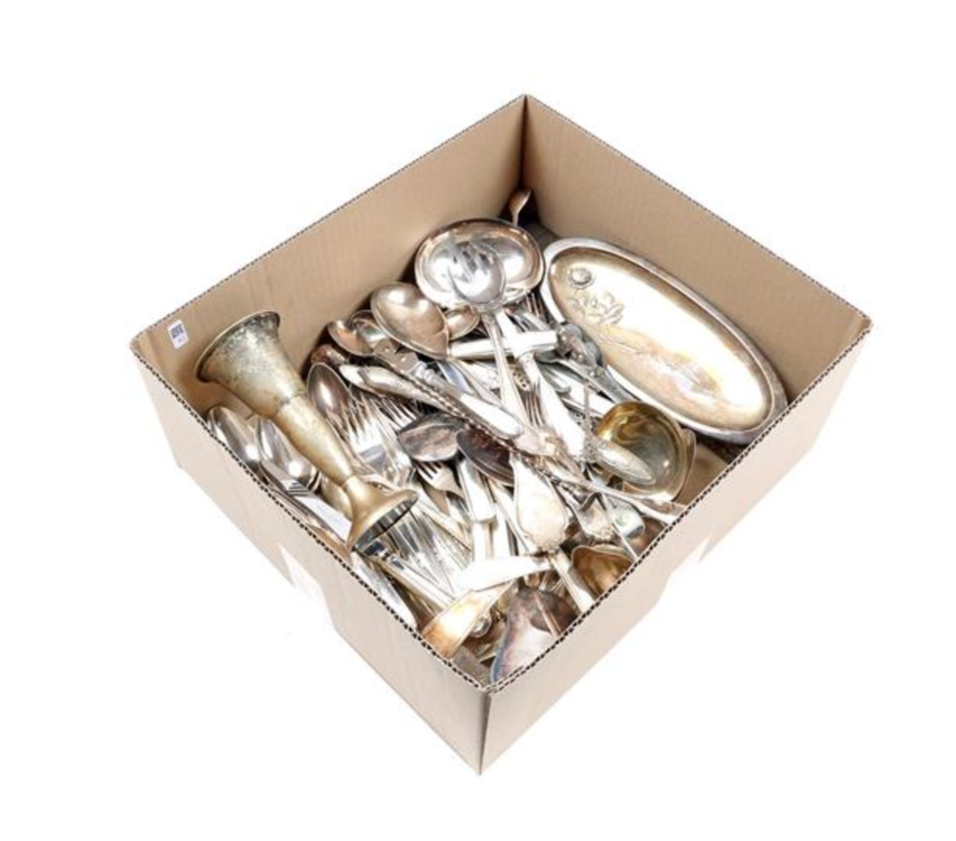 Box of various silver-plated cutlery, including Gero Georg Nilsson, a dish, vase, etc.