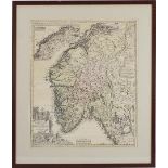 Topographic Map, J B Homann, Regni Norvegiae, engraving ca.1720, 59x49 cm