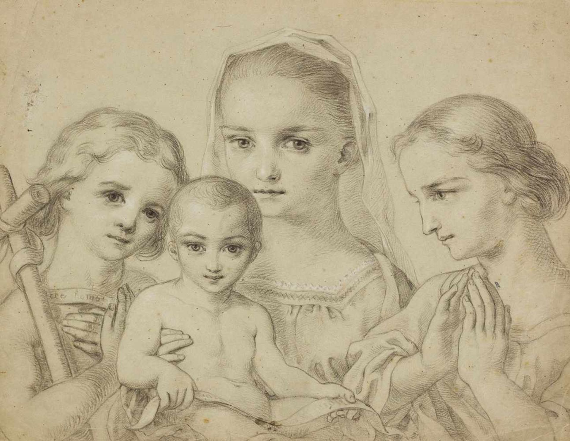 Winterstein, Erhard Ludwig (1841-1919). Maria und Jesus, Elisabeth und Johannes. Zeichnung.