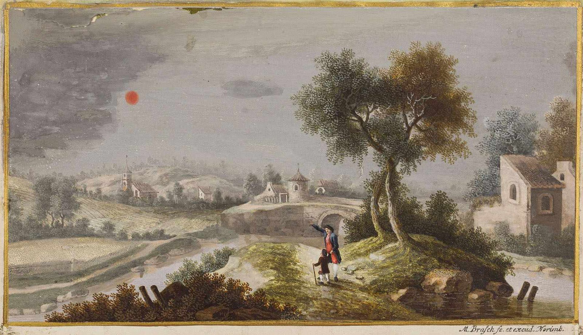 Brasch, Magnus "(1731-1787). Blutrot am Firmament. Zeichnung. Deckfarben auf Pergament, sign. M.