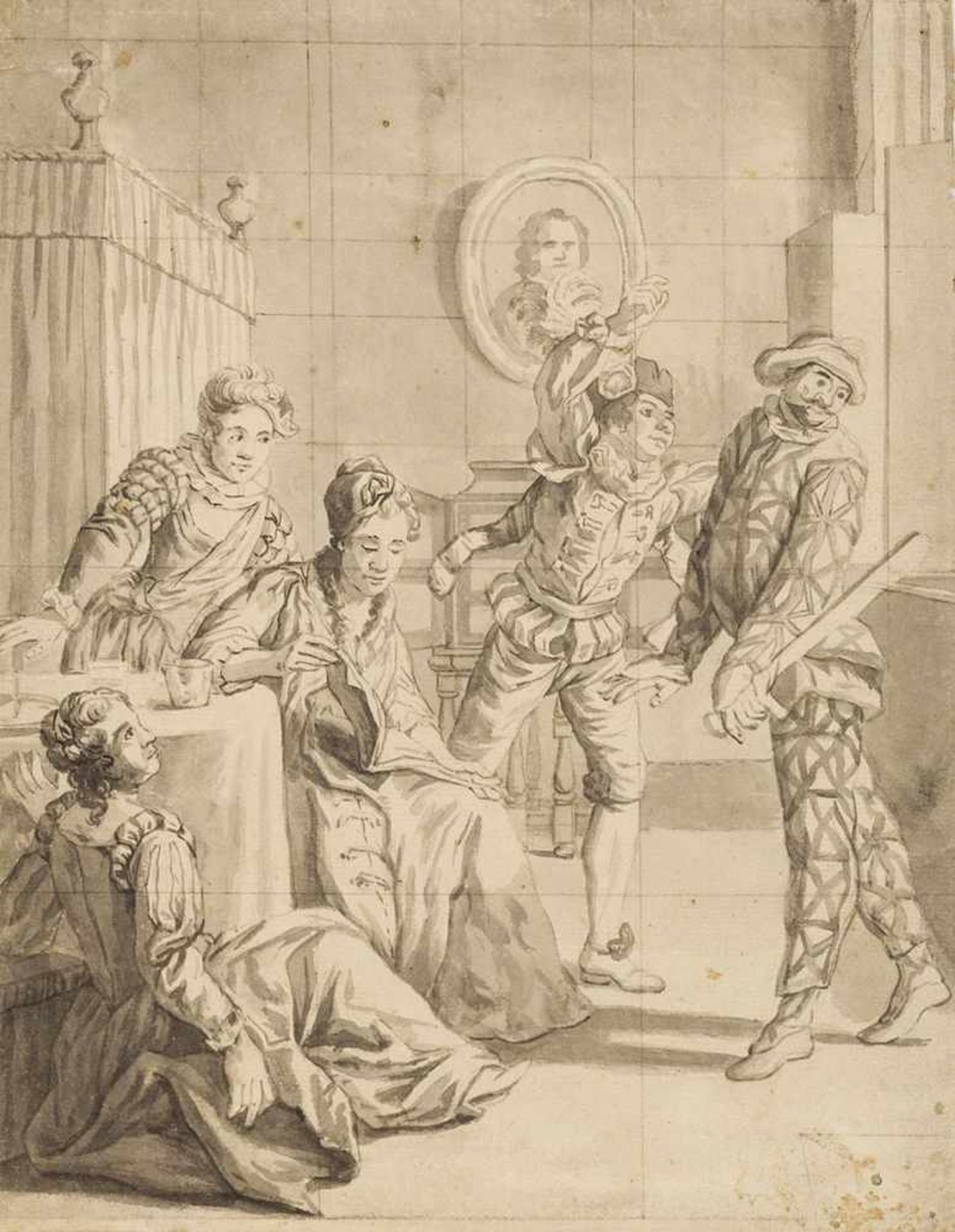 Peters, Johann Anton de (1725-1795), oder Umkreis. Italienische Komödianten bei der Rollenprobe.