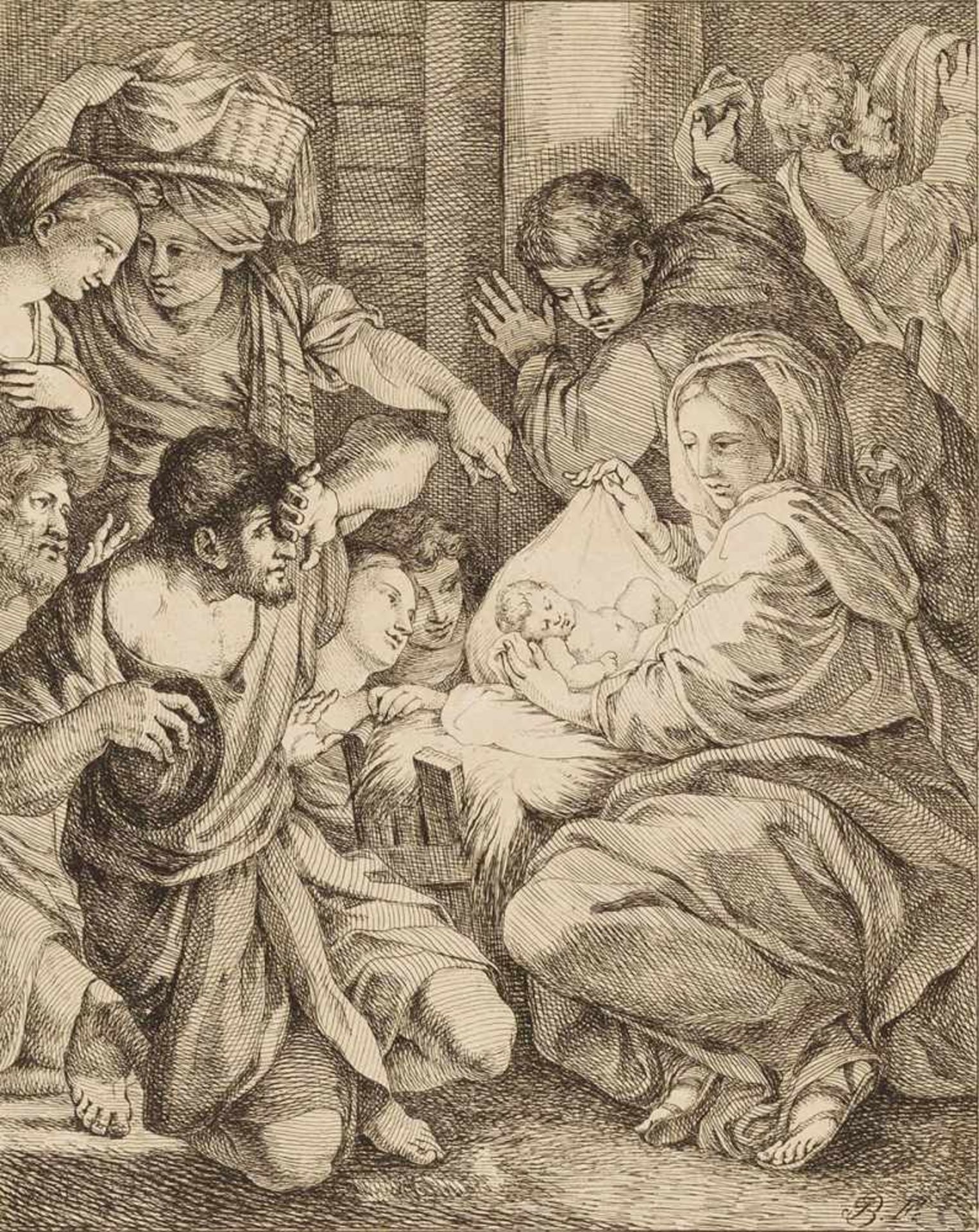 Carracci, Annibale (1560-1609), nach. Geburt Christi. Radierung von Joseph Bergler (1753-1829), in