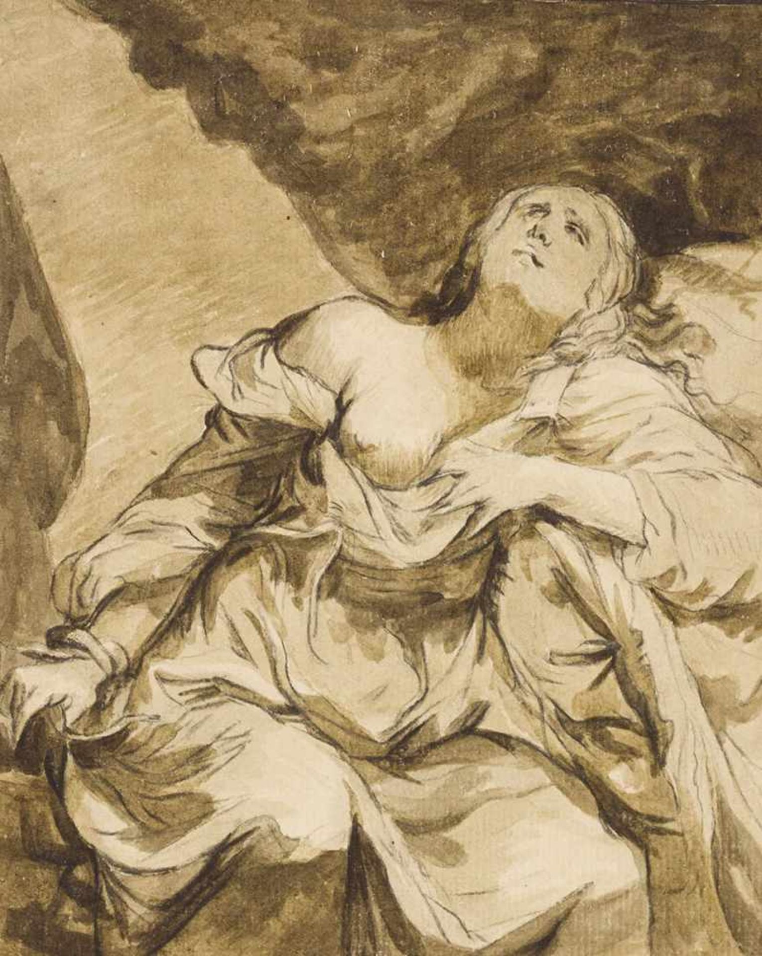 Fratrel, Joseph (1730-1783). Kleopatra. Zeichnung. Tuschpinsel über Bleistift, Sepia. 19,5 : 15,2