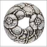 A Danish silver brooch, No 42, by Georg Jensen, of wreath design, with overlapping leaves spaced
