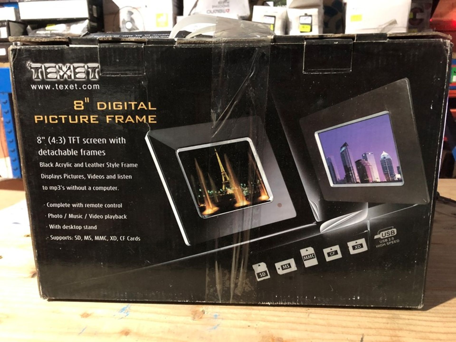 1 BOXED TEXET 8" DIGITAL PICTURE FRAME IN BLACK / RRP £29.99 (PUBLIC VIEWING AVAILABLE)