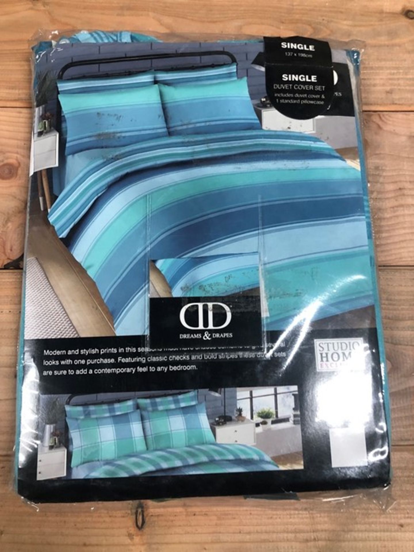 1 BAGGED BROMPTON DUVET SET IN BLUE/GREEN / SIZE SINGLE (PUBLIC VIEWING AVAILABLE)