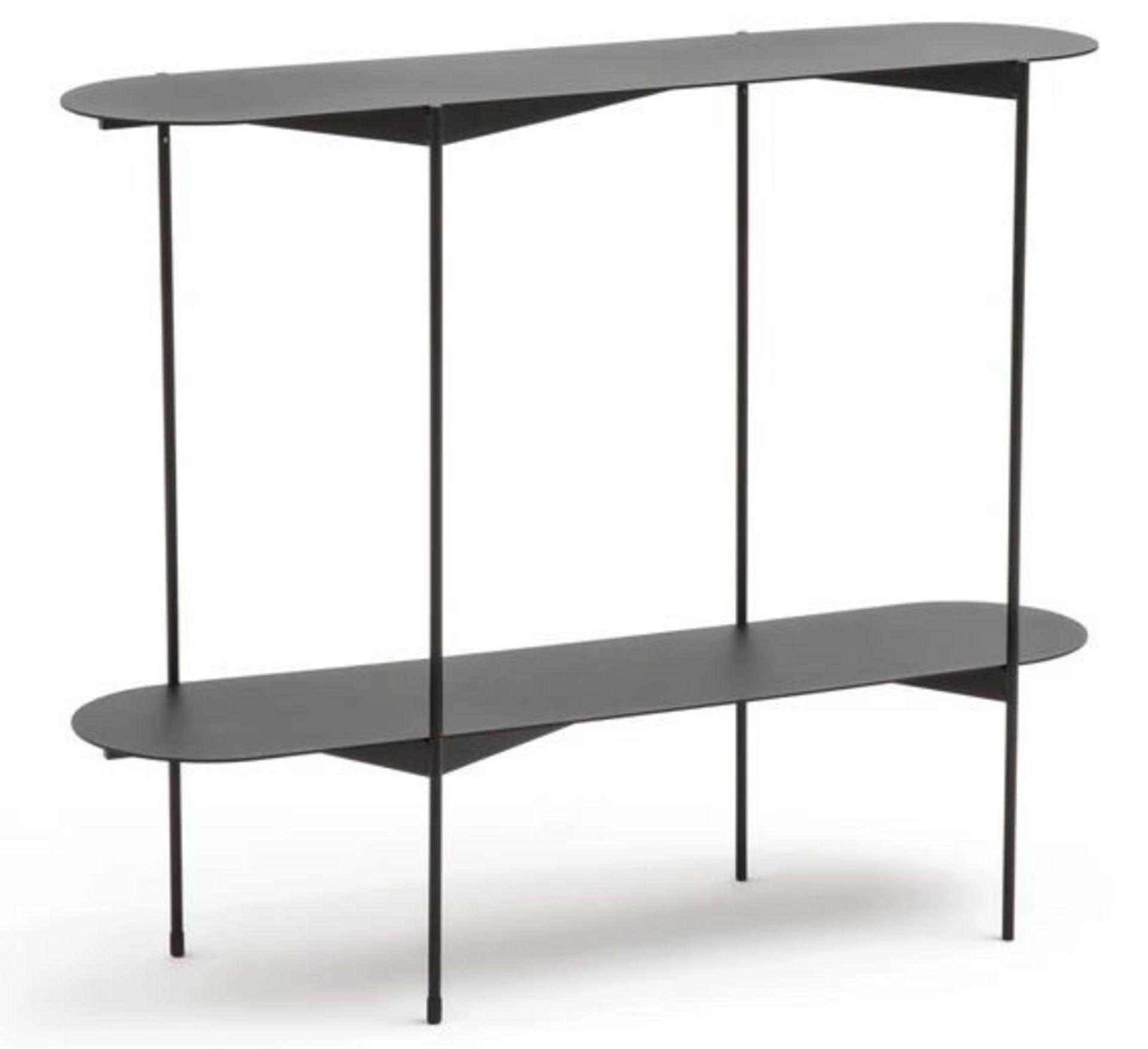 1 GRADE A BOXED DESIGNER OBLONE METAL CONSOLE TABLE IN BLACK / RRP £190.00 (PUBLIC VIEWING