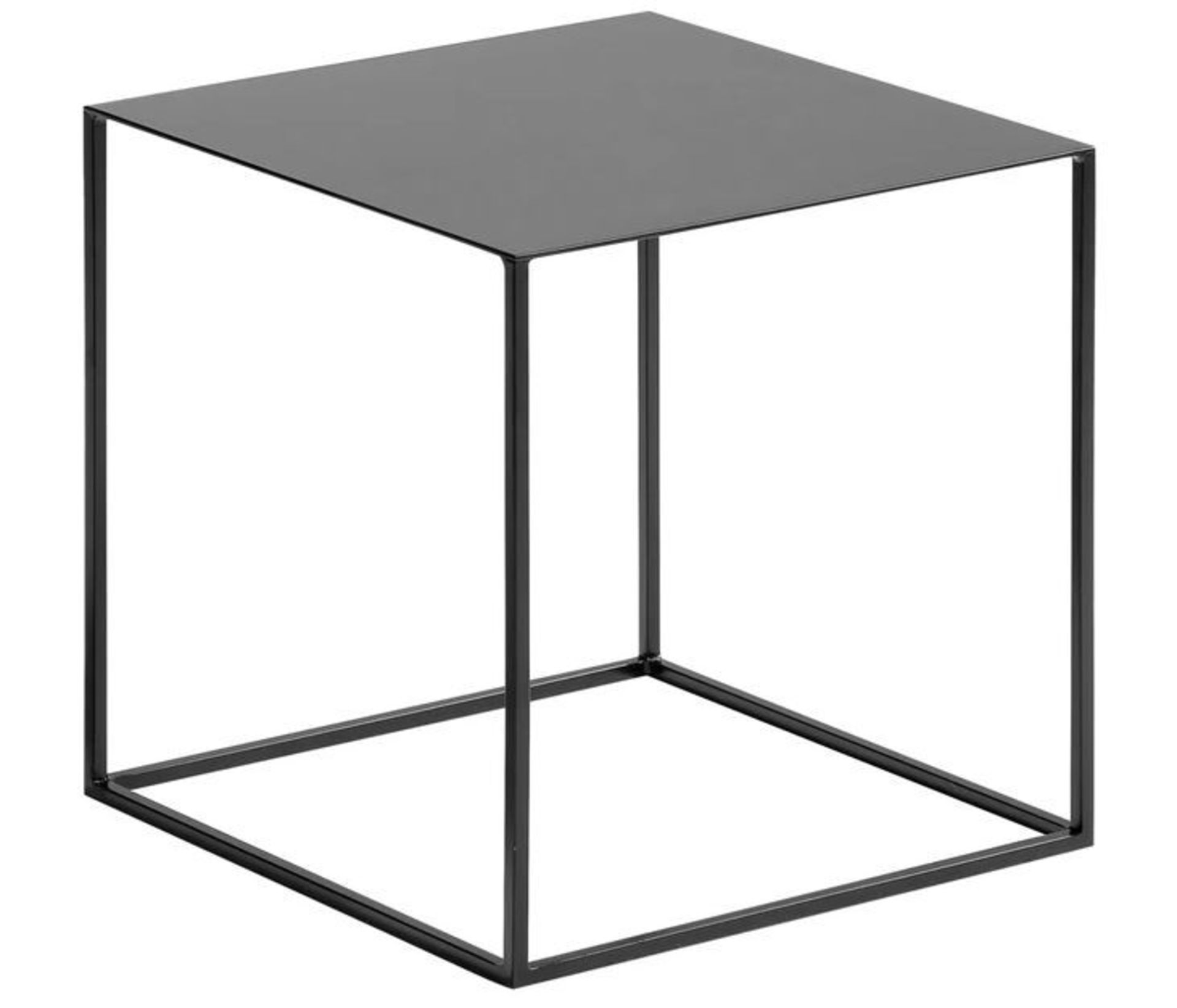 1 GRADE B BOXED DESIGNER ROMY CONTEMPORARY CUBE LACQUERED METAL SIDE TABLE IN BLACK / RRP £65.00 (