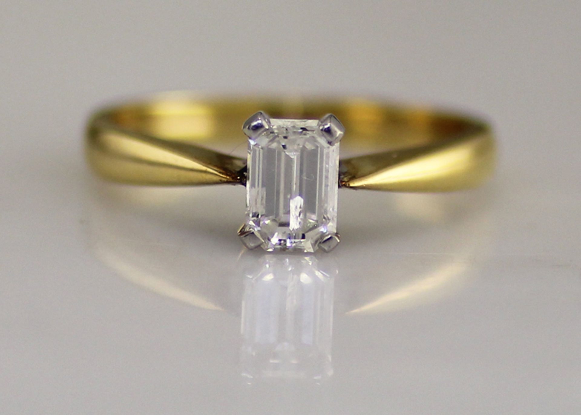 Valued by GIE £11,495.00 - 18ct Single Stone Emerald Cut Diamond Ring D SI3 0.72 Carats - 1125013, - Image 8 of 9