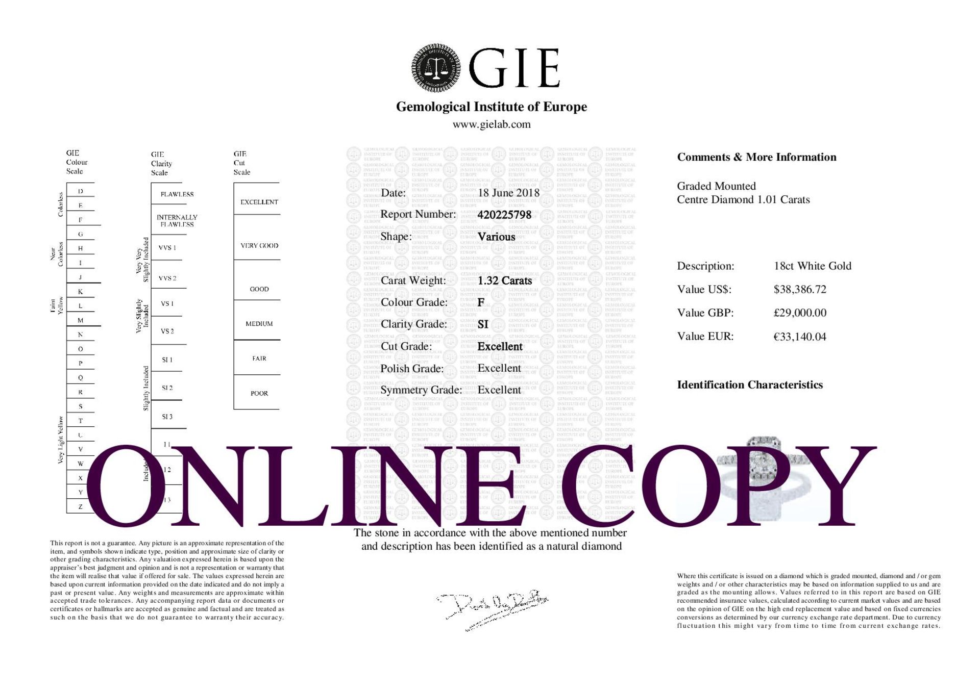 Valued by GIE £29,000.00 - 18ct White Gold Single Stone Radiant Cut With Halo Stone Set Shoulders - Image 6 of 6