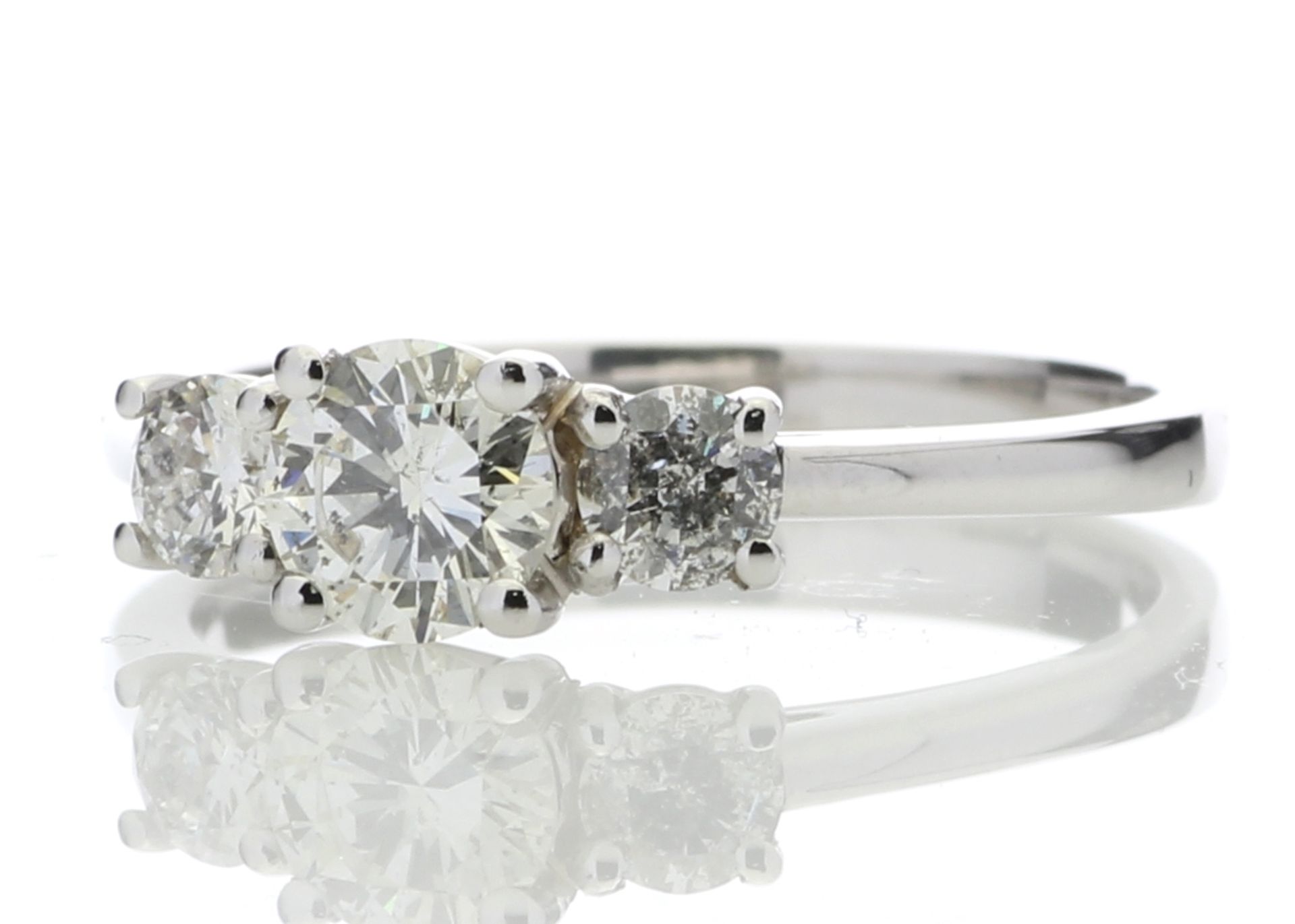 Valued by GIE £14,595.00 - 18ct White Gold Three Stone Claw Set Diamond Ring 0.77 Carats - - Image 2 of 5