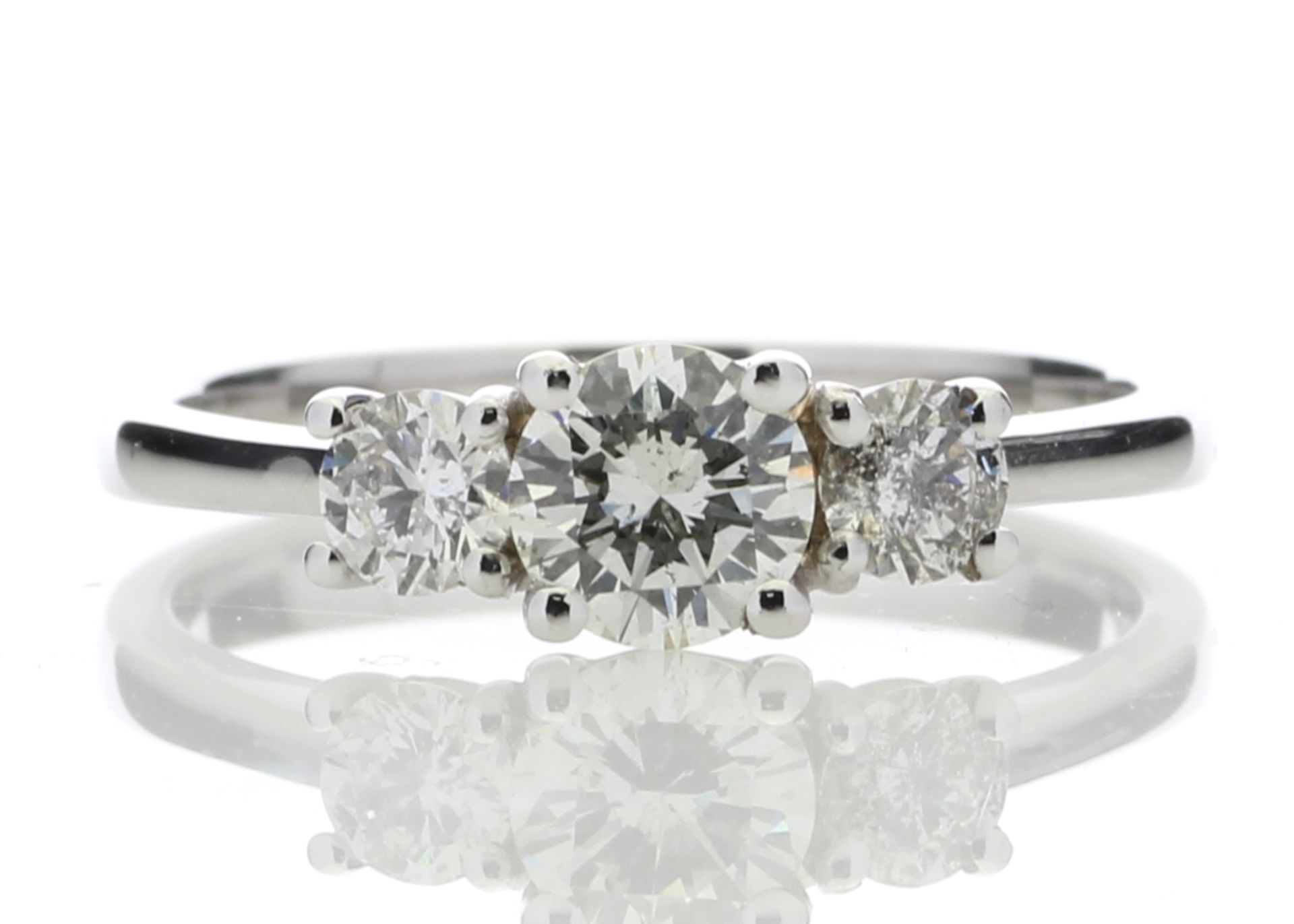 Valued by GIE £14,595.00 - 18ct White Gold Three Stone Claw Set Diamond Ring 0.77 Carats -