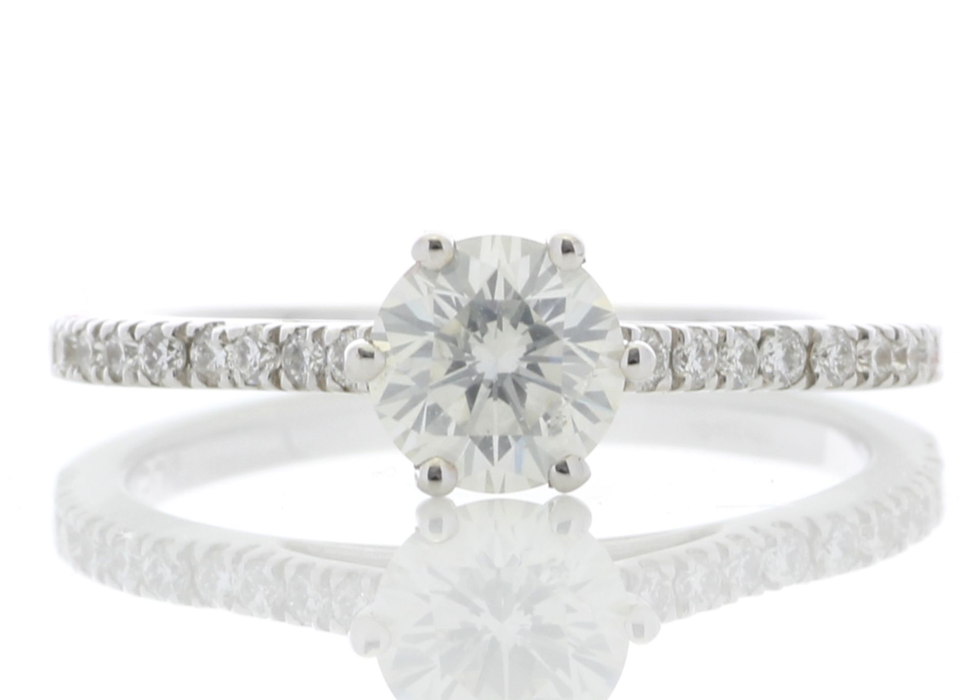 Valued by GIE £24,495.00 - 18ct White Gold Solitaire Diamond ring With Stone Set Shoulders (0.71)