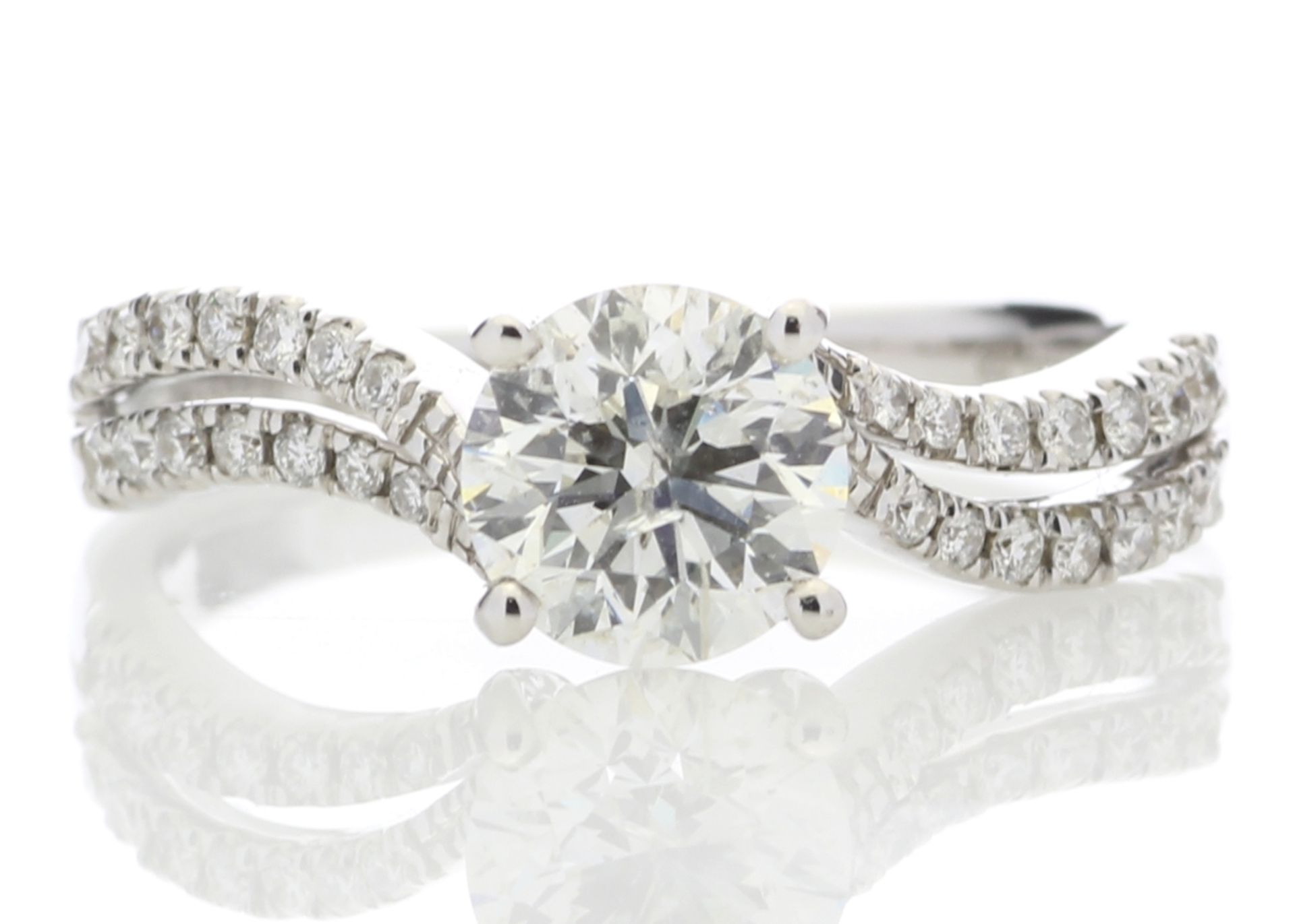 Valued by GIE £43,955.00 - 18ct White Gold Solitaire Diamond Ring With Two Rows Shoulder Set (1.