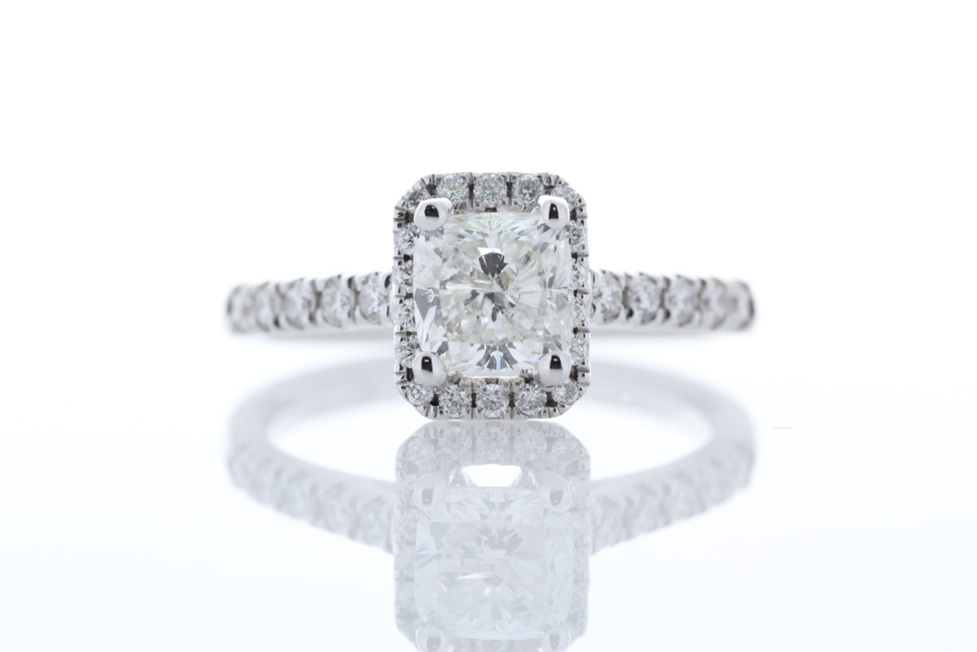 Valued by GIE £29,000.00 - 18ct White Gold Single Stone Radiant Cut With Halo Stone Set Shoulders