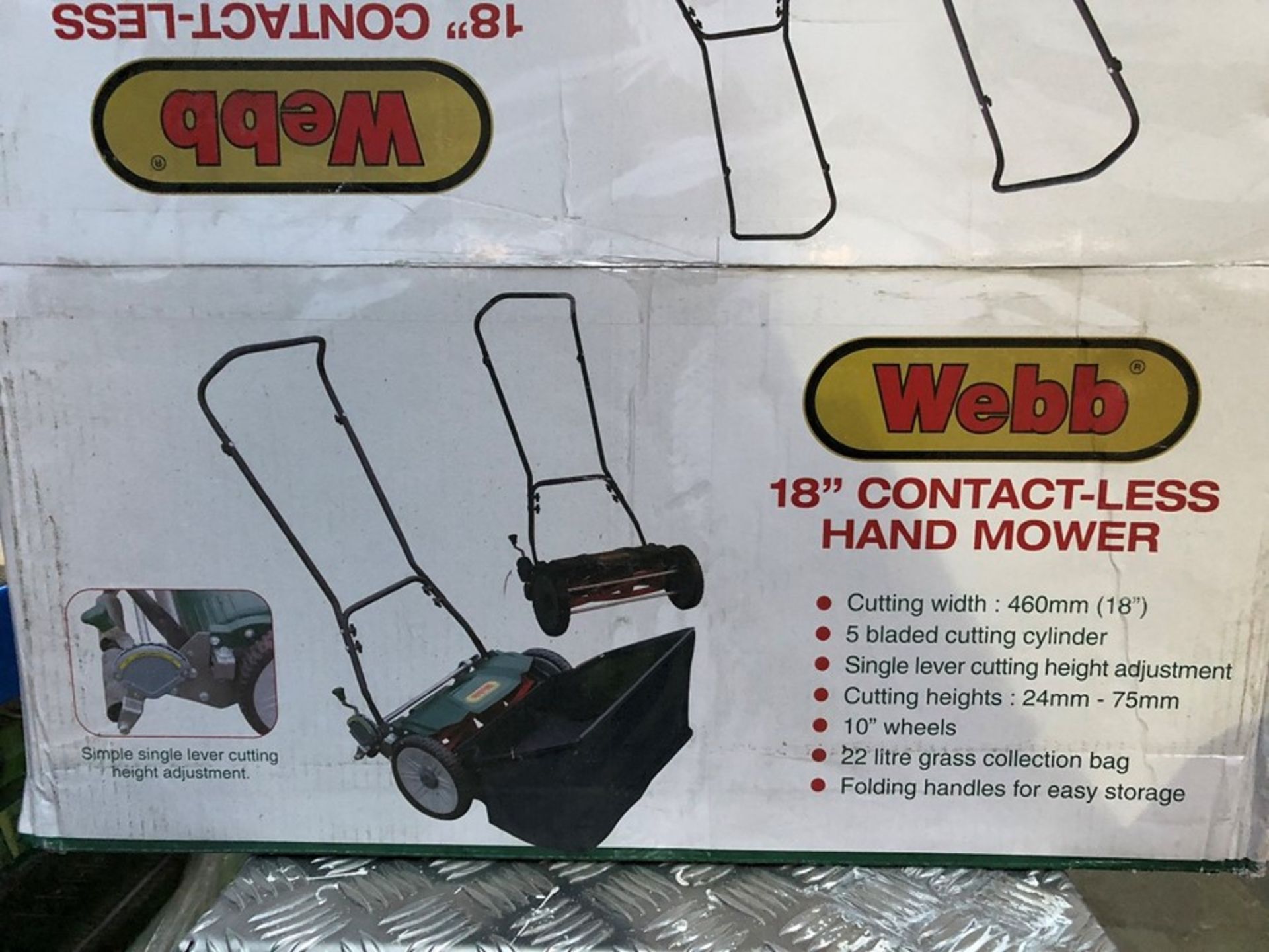 1 BOXED UNTESTED WEBB 18" CONTACTLESS HAND MOWER / RRP £87.99 (PUBLIC VIEWING AVAILABLE)