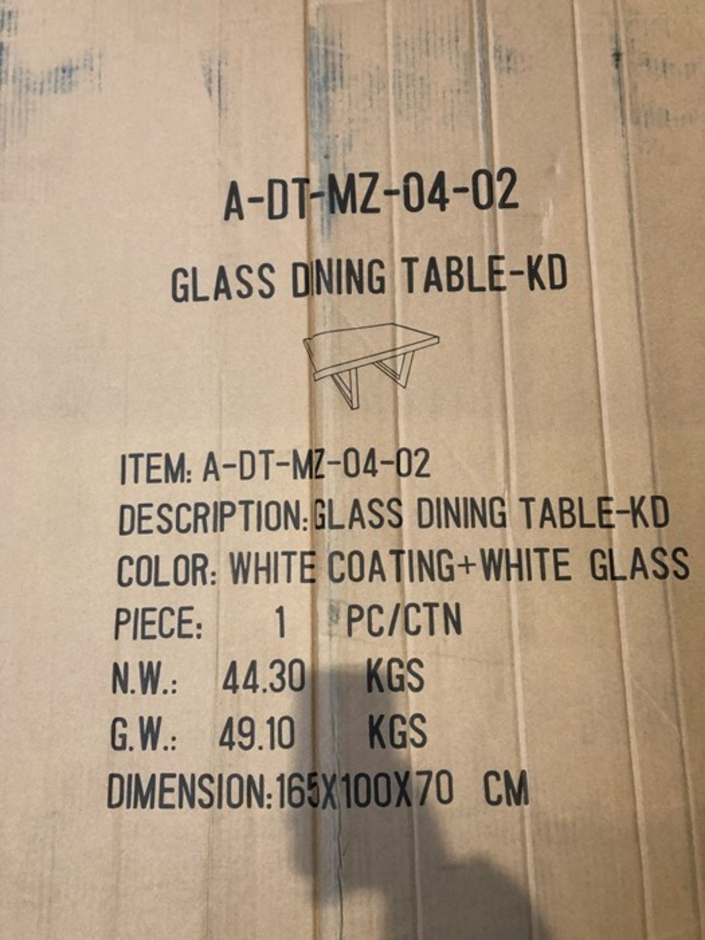 1 BOXED GLASS DINING TABLE-KD IN WHITE COATING AND WHITE GLASS (PUBLIC VIEWING AVAILABLE)