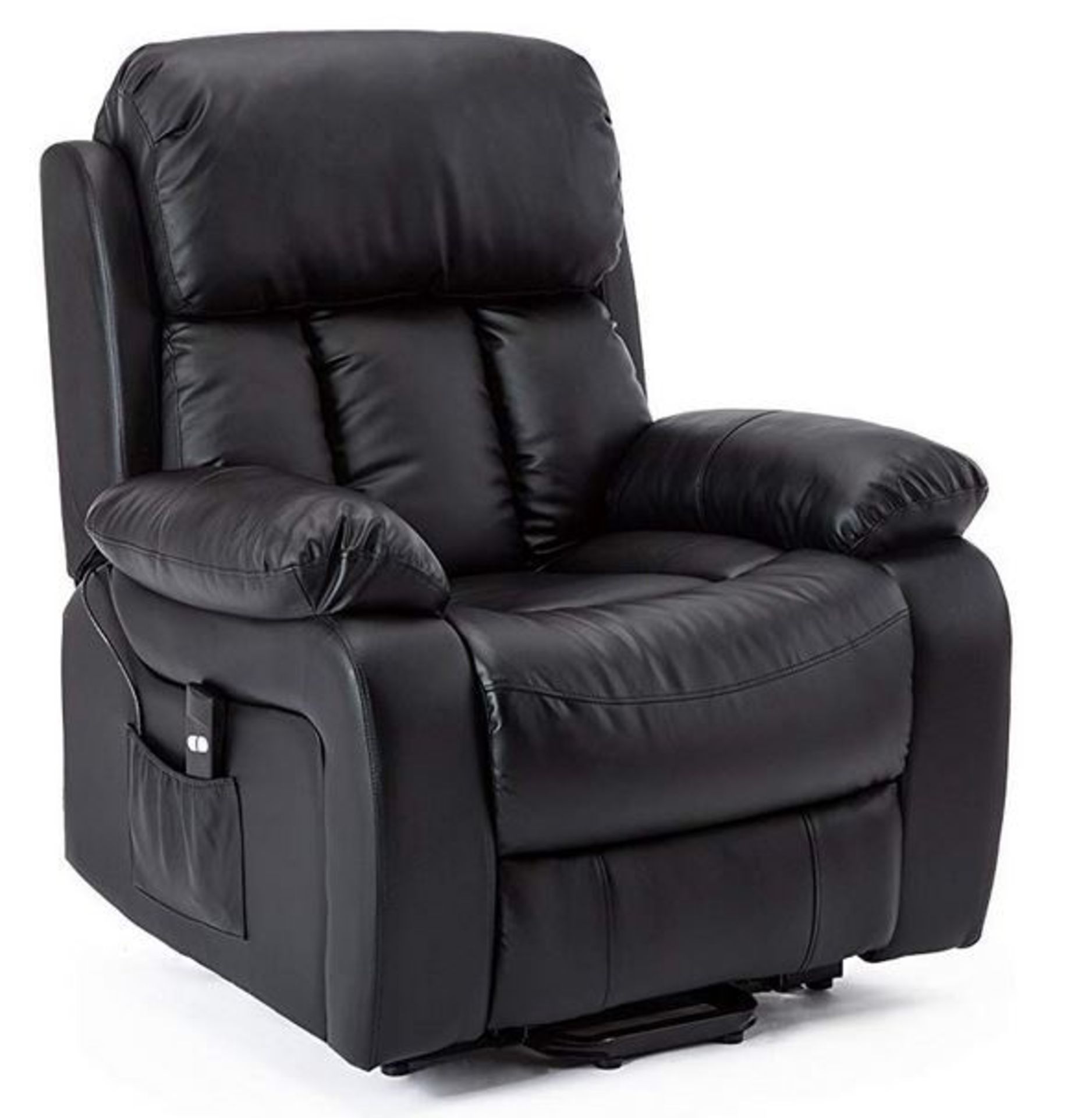 1 BOXED MORE-4-HOMES CHESTER LEATHER RISE RECLINER CHAIR IN BLACK / RRP £309.99 (PUBLIC VIEWING