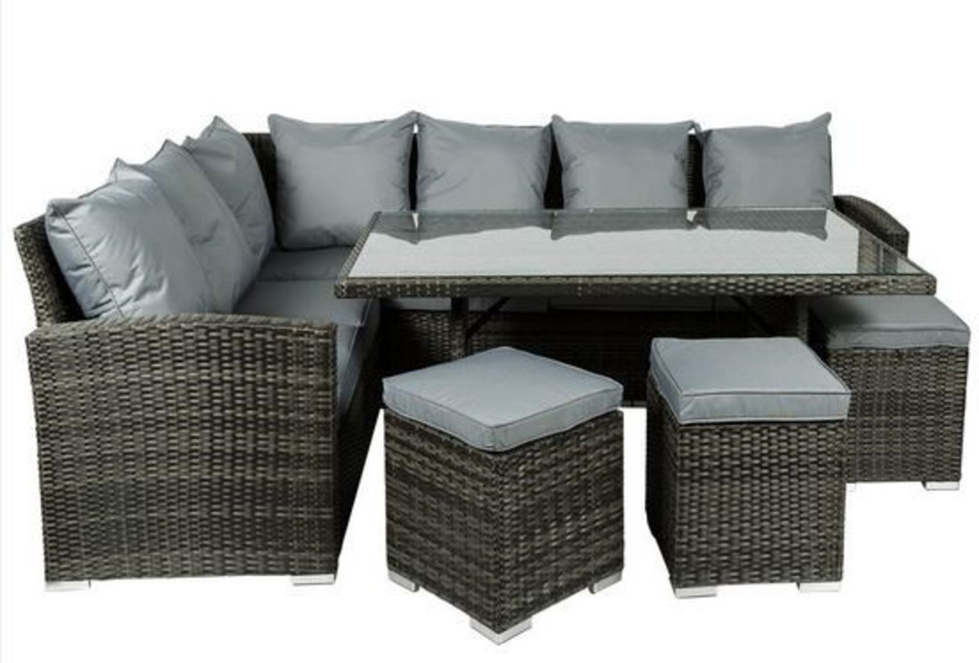 1 BOXED MONACO 9-SEATER RATTAN EFFECT CORNER DINING SET / PLEASE NOTE TABLE NOT INCLUDED / RRP £1,