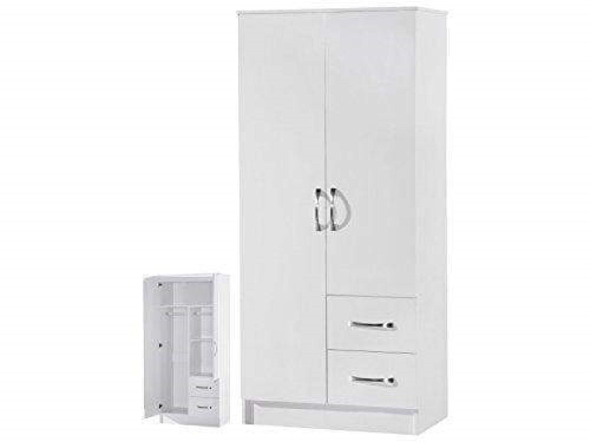 1 BOXED MARINA 2 DOOR COMBI WARDROBE IN WHITE/WHITE GLOSS (PUBLIC VIEWING AVAILABLE)