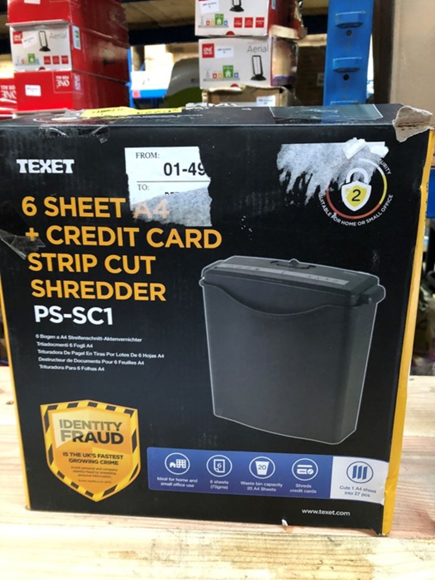 1 BOXED TEXET 6 SHEET A4 + CREDIT CARD STRIP CUT SHREDDER - PS-SC1 (PUBLIC VIEWING AVAILABLE)