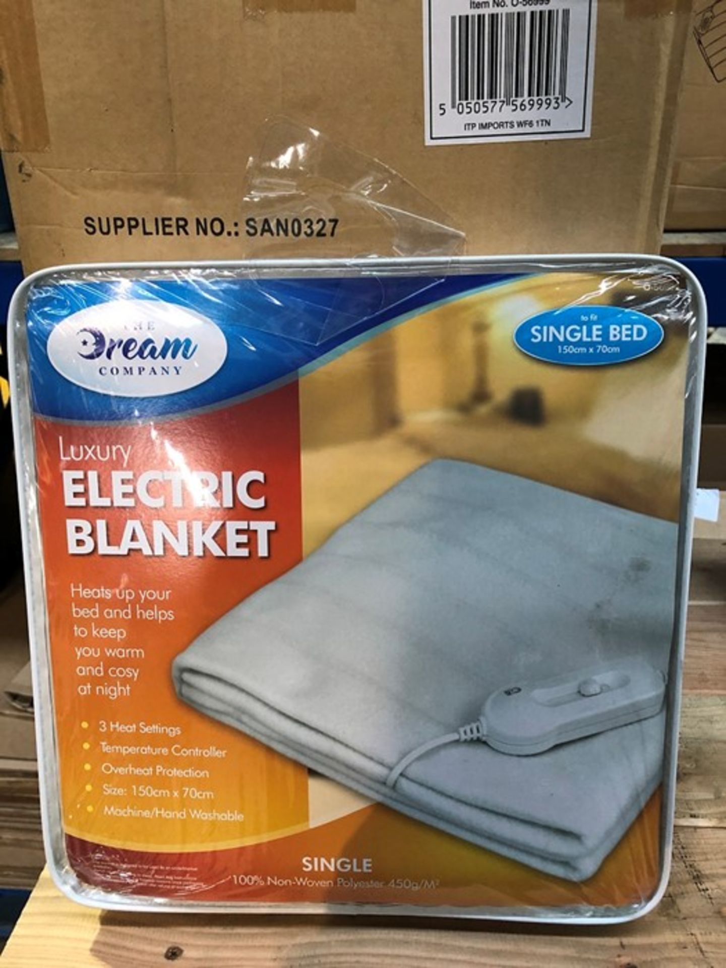 1 BAGGED THE DREAM COMPANY LUXURY ELECTRIC BLANKET - TO FIT A SINGLE BED / SIZE: 150 X 70CM (