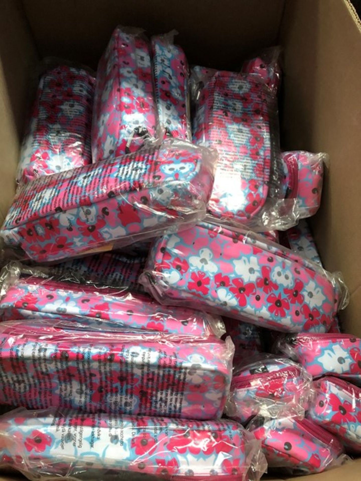 1 LOT TO CONTAIN A BOX OF FLORAL PINK PENCIL CASES (PUBLIC VIEWING AVAILABLE)