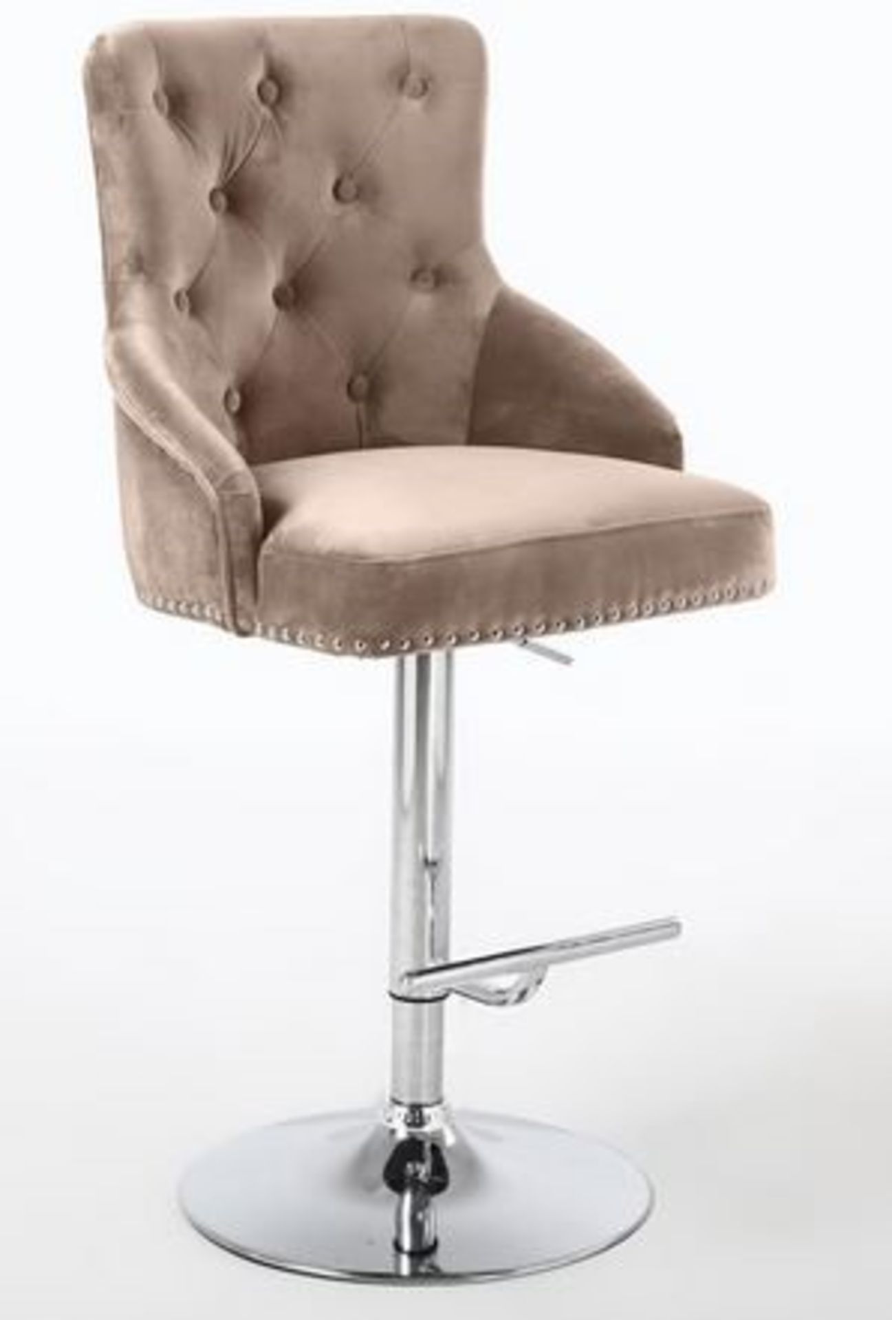 1 BOXED BRUSHED VELVET ADJUSTABLE LUXURY BAR STOOL WITH STUD DETAIL AND PIPING - MINK / RRP £127.