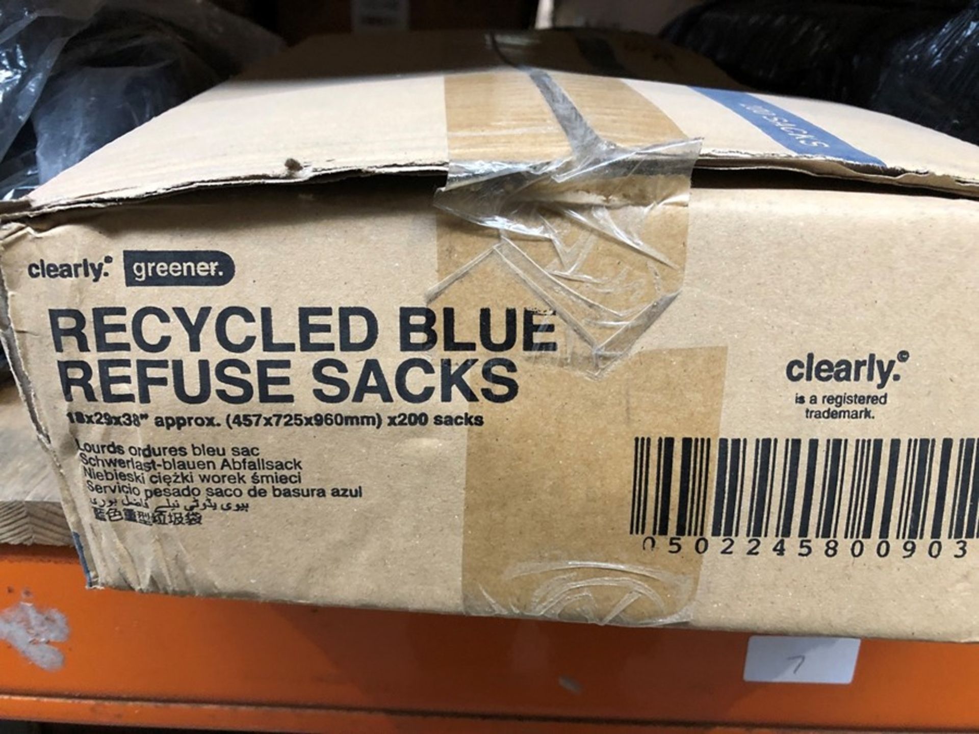 1 BOXED SET OF RECYLED BLUE REFUSE SACKS - 200 SACKS PER BOX (PUBLIC VIEWING AVAILABLE)