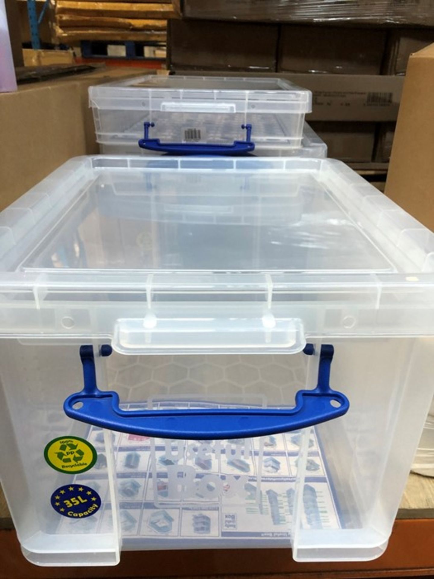 1 LOT TO CONTAIN 2X 35 LITRE AND 1 10 LITRE CLEAR PLASTIC STORAGE BOXES (PUBLIC VIEWING AVAILABLE)