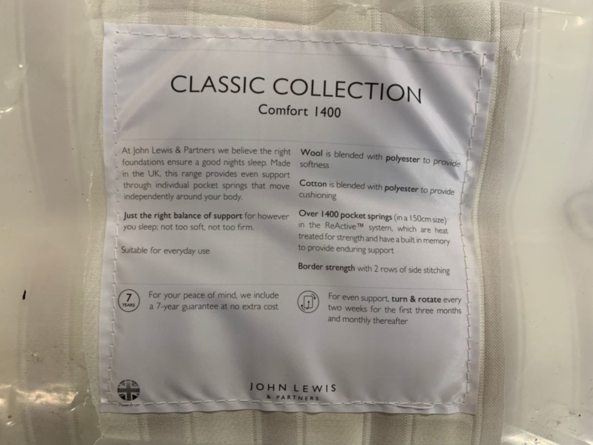 JOHN LEWIS CLASSIC COLLECTION COMFORT SUPPORT DOUBLE MATTRESS