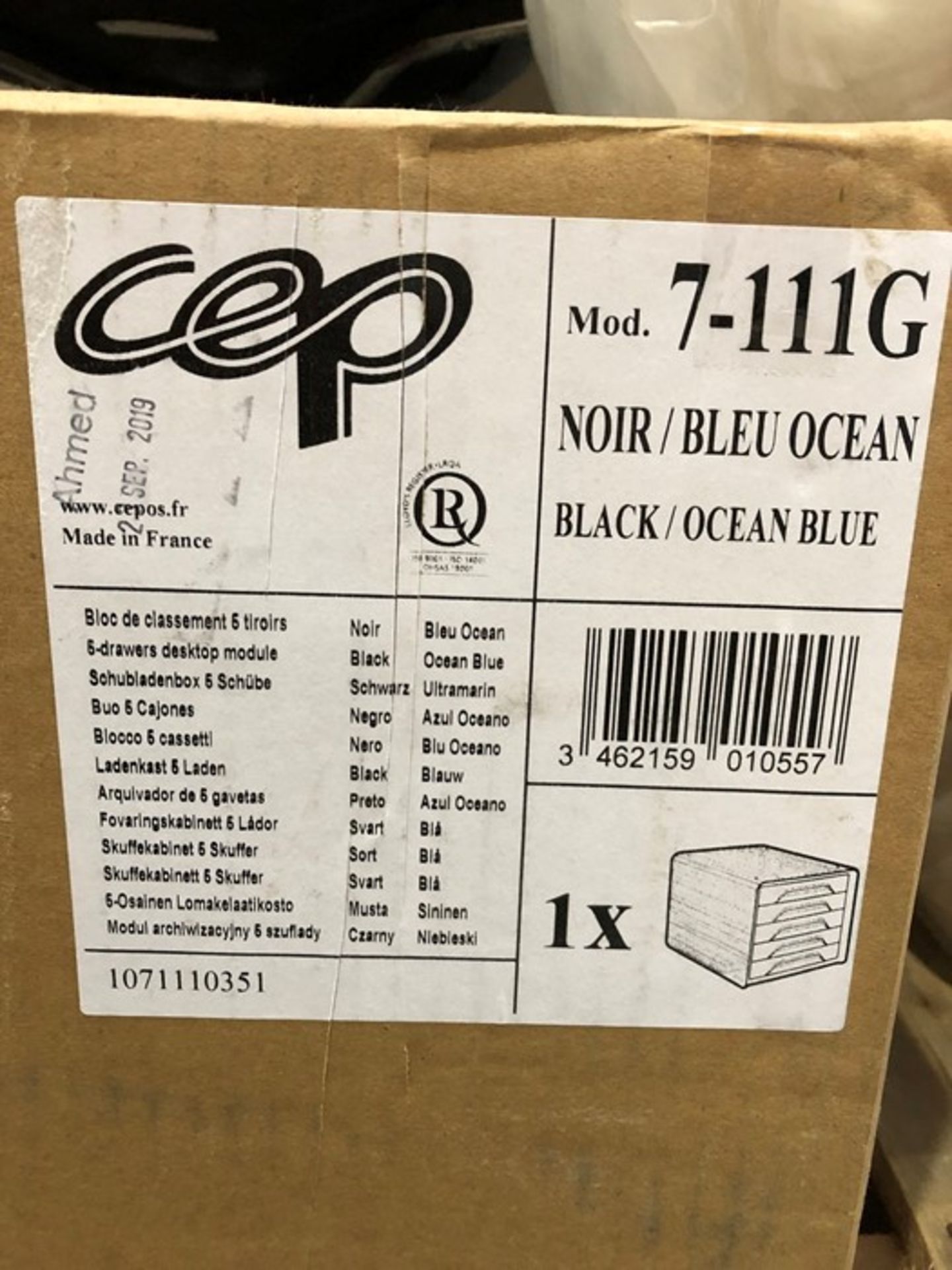 1 BOXED CEP PLASTIC PAPER STORAGE TRAYS - OCEAN BLUE AND BLACK (PUBLIC VIEWING AVAILABLE)
