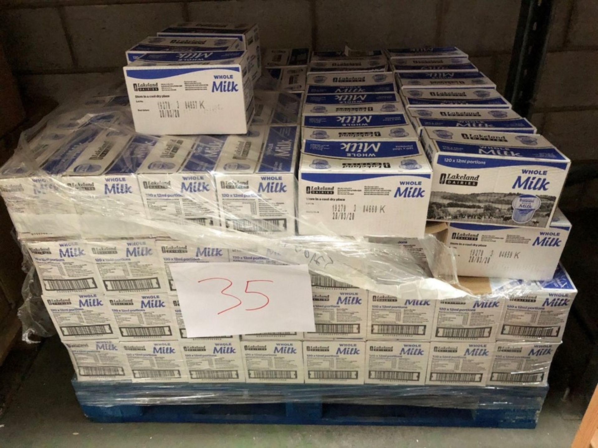 1 LOT TO CONTAIN APPROX 128 BOXES OF LAKELAND DAIRIES WHOLE MILK - 120 X 12ML PER BOX / BEST BEFORE: