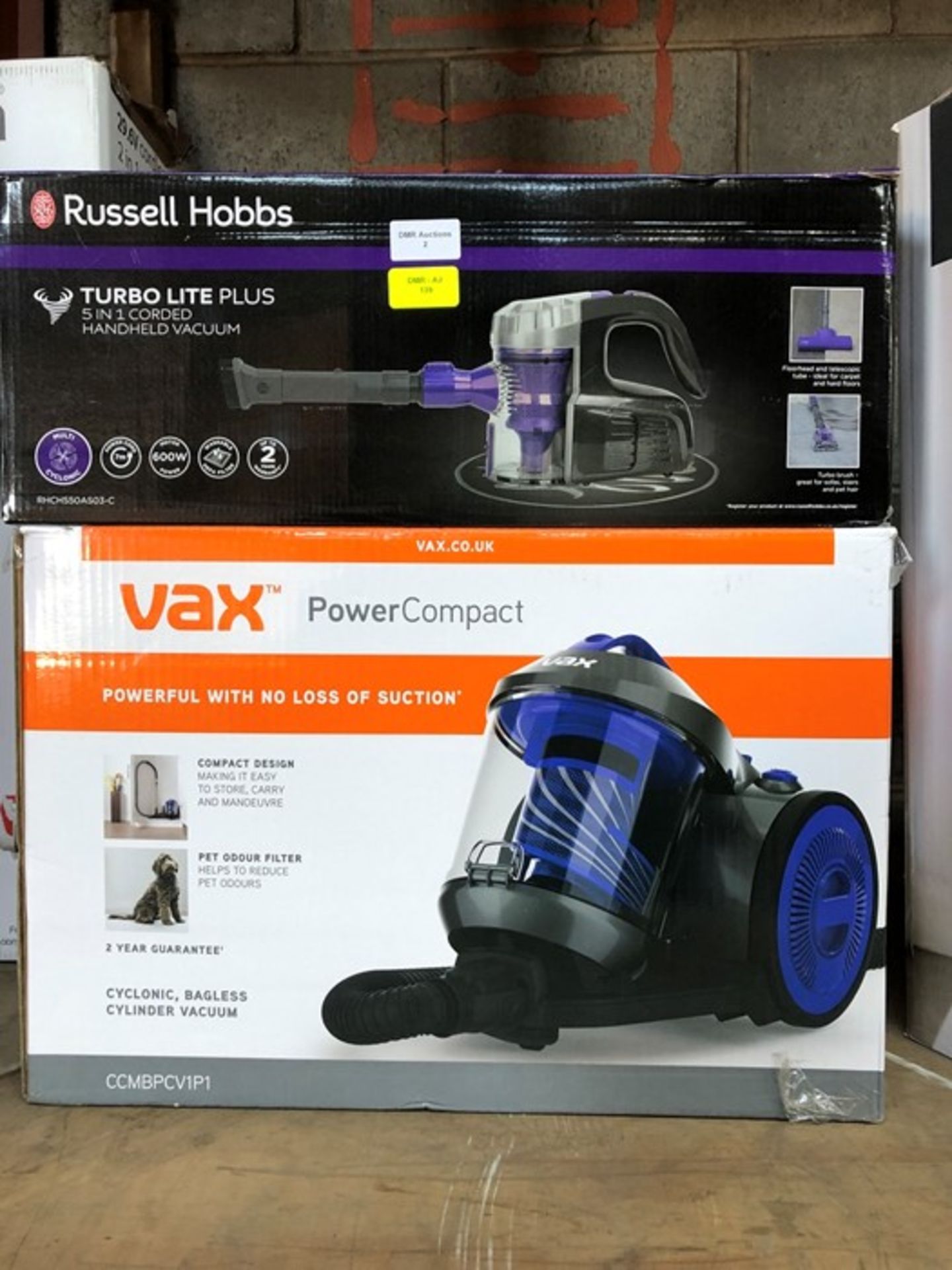 1 RUSSELL HOBBS TURBO LITE PLUS AND 1 VAX POWER COMPACT PUBLIC VIEWING AVAILABLE & HIGHLY