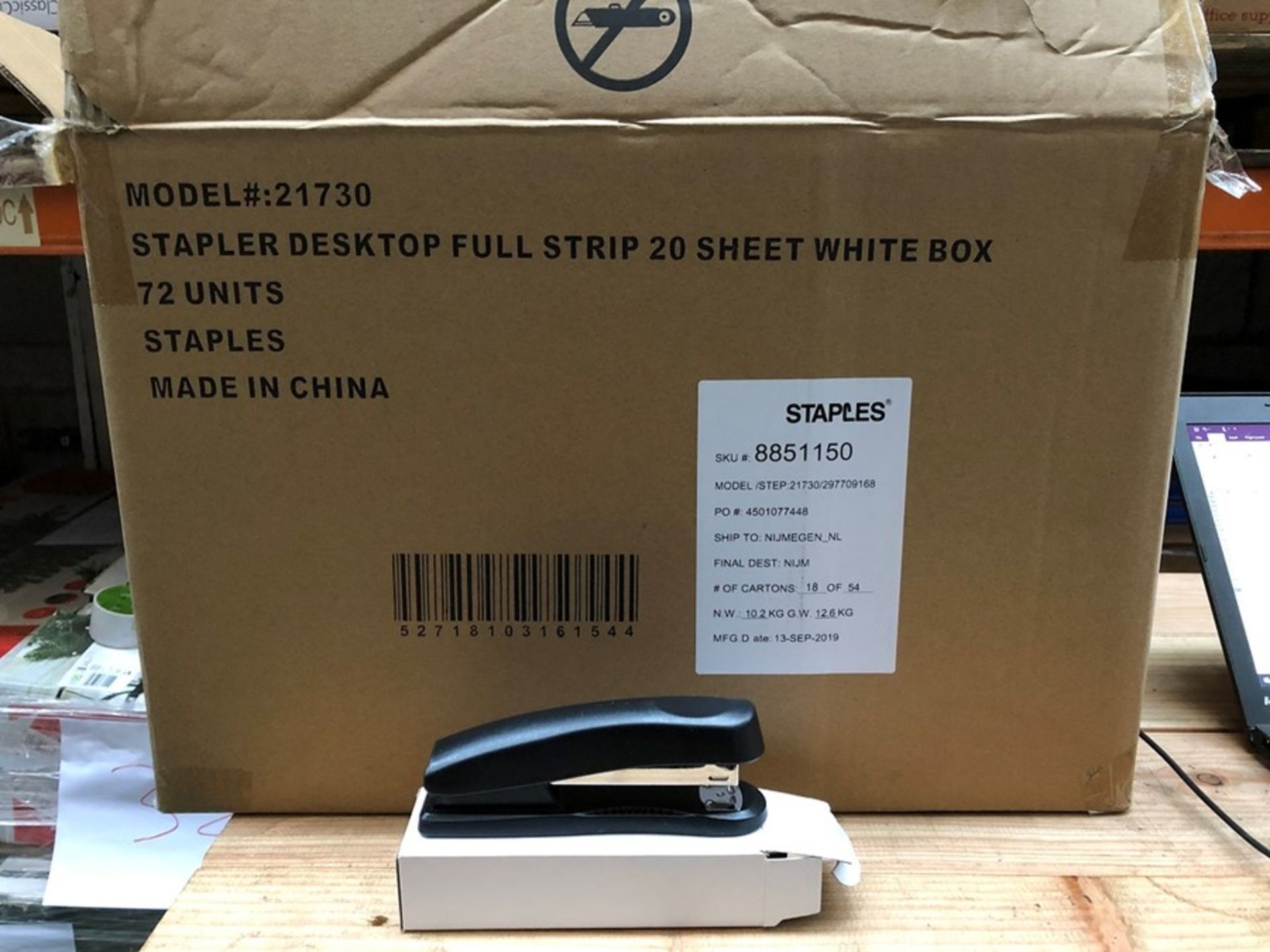 1 BOX TO CONTAIN 72 UNITS OF STAPLERS - BLACK (SOLD AS SEEN)
