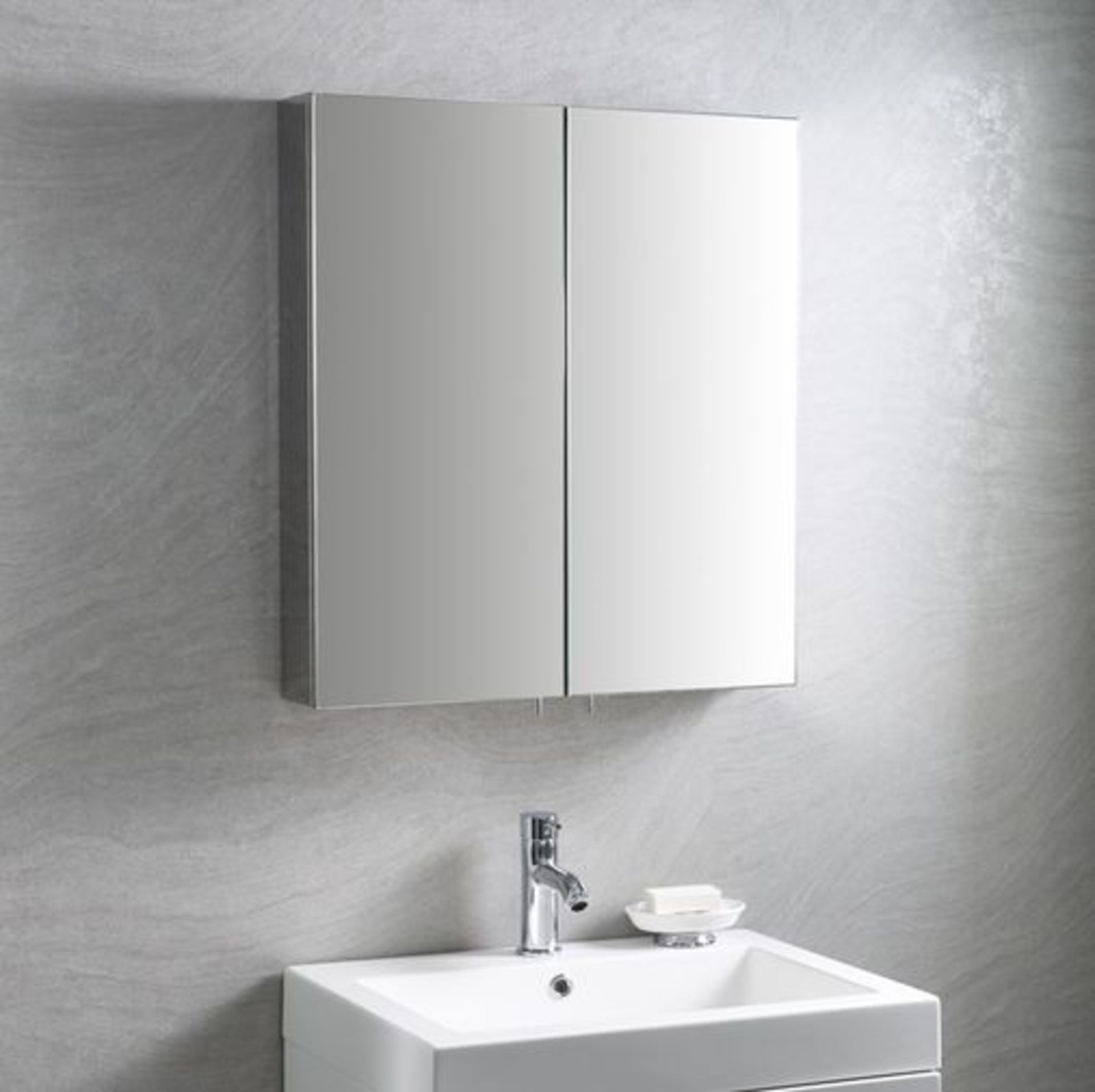 MAXI STAINLESS STEEL DESIGNER DOUBLE DOOR MIRROR CABINET RRP £275 - Image 2 of 2