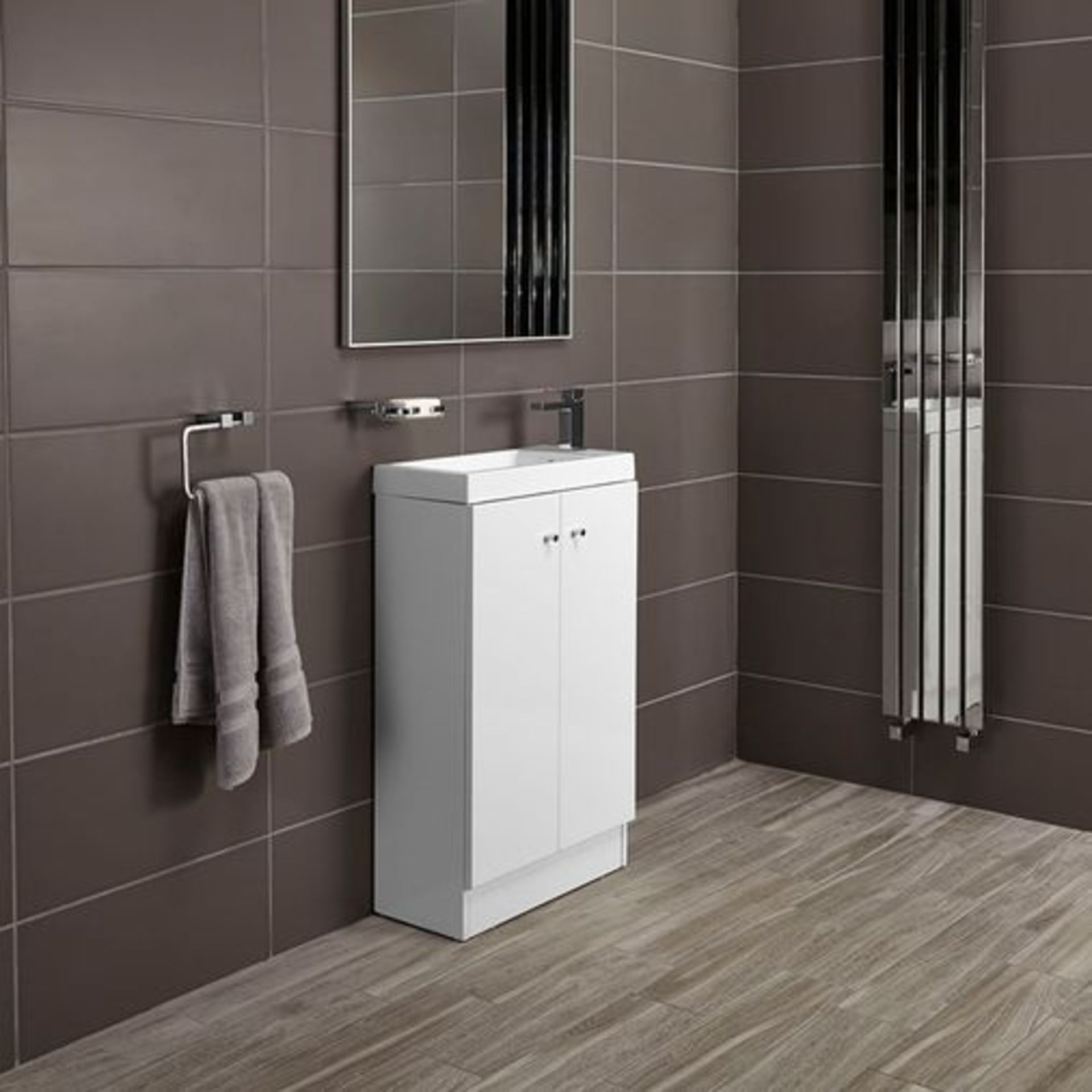 ALPINE DUO 495 FLOOR STANDING GLOSS WHITE VANITY UNIT W495 D250 H490 RRP £395 - Image 2 of 2