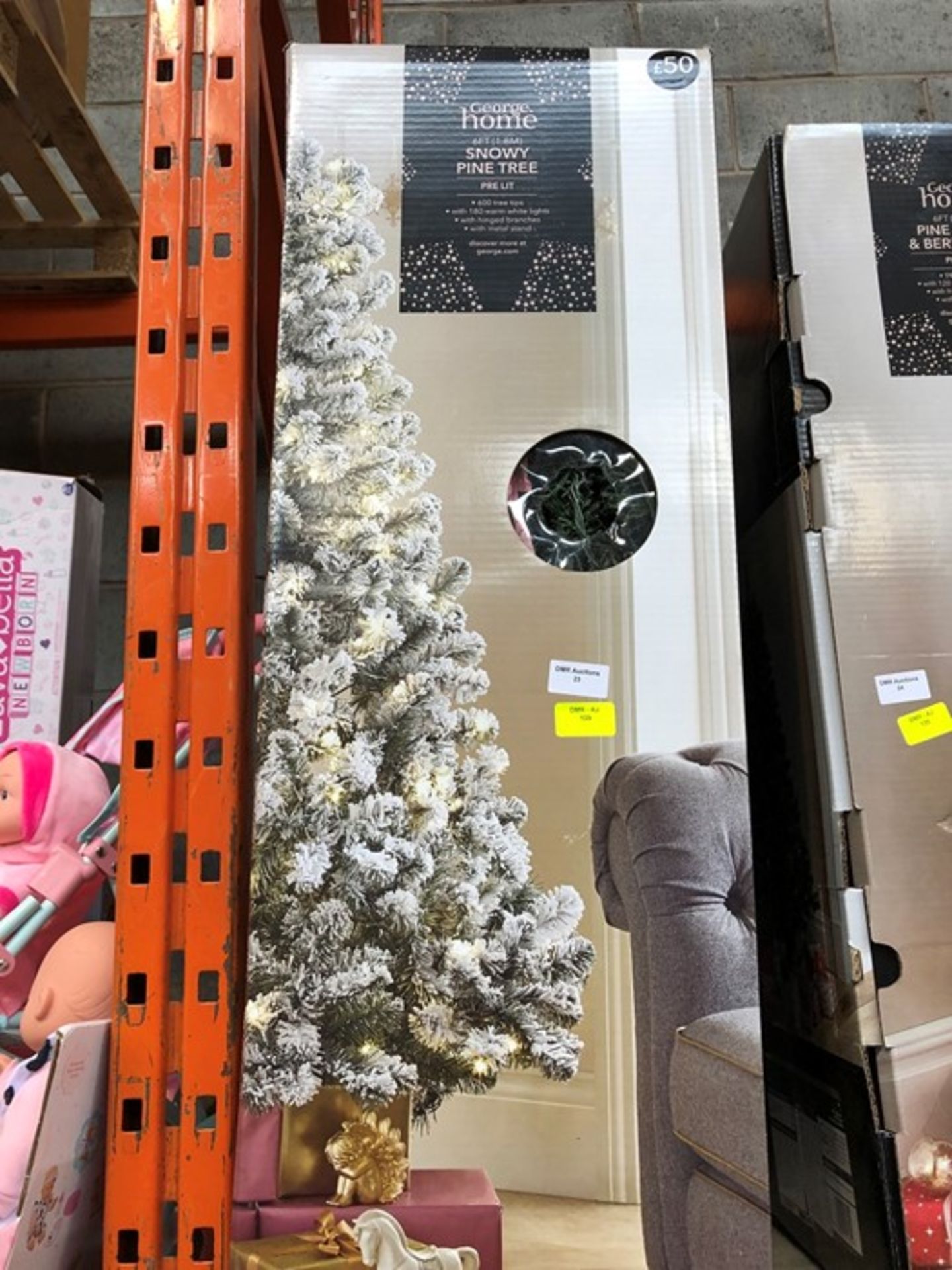 1 LOT TO CONTAIN 3 X 6FT SNOWY PINE CHRISTMAS TREES RRP £50 EACH & 7FT CASHMERE PINE CONE RRP £90.00