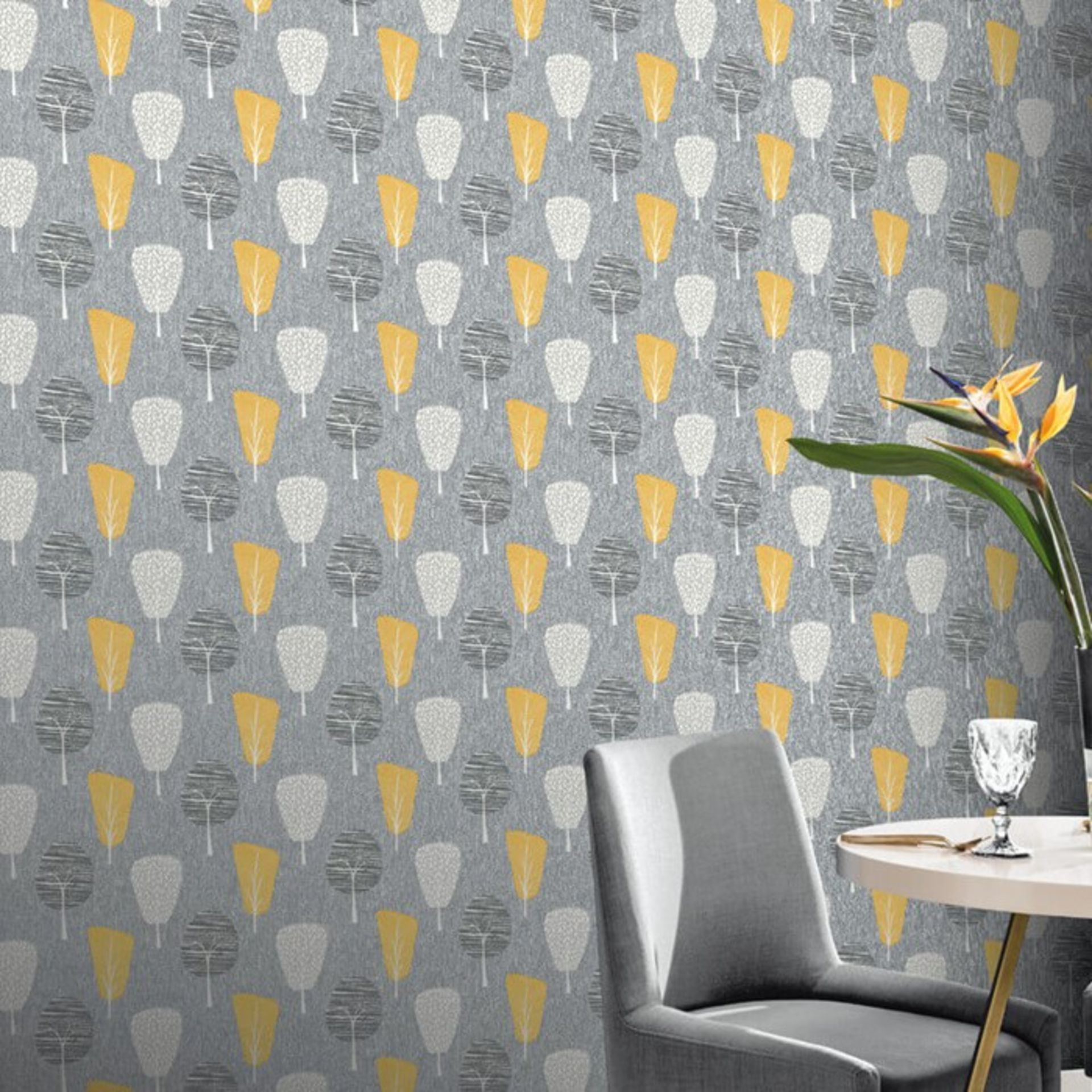 1 LOT TO CONTAIN 8 AS NEW ROLLS OF ARTHOUSE RETRO TREE ORCHE/GREY WALLPAPER - 902309 / RRP £71.92
