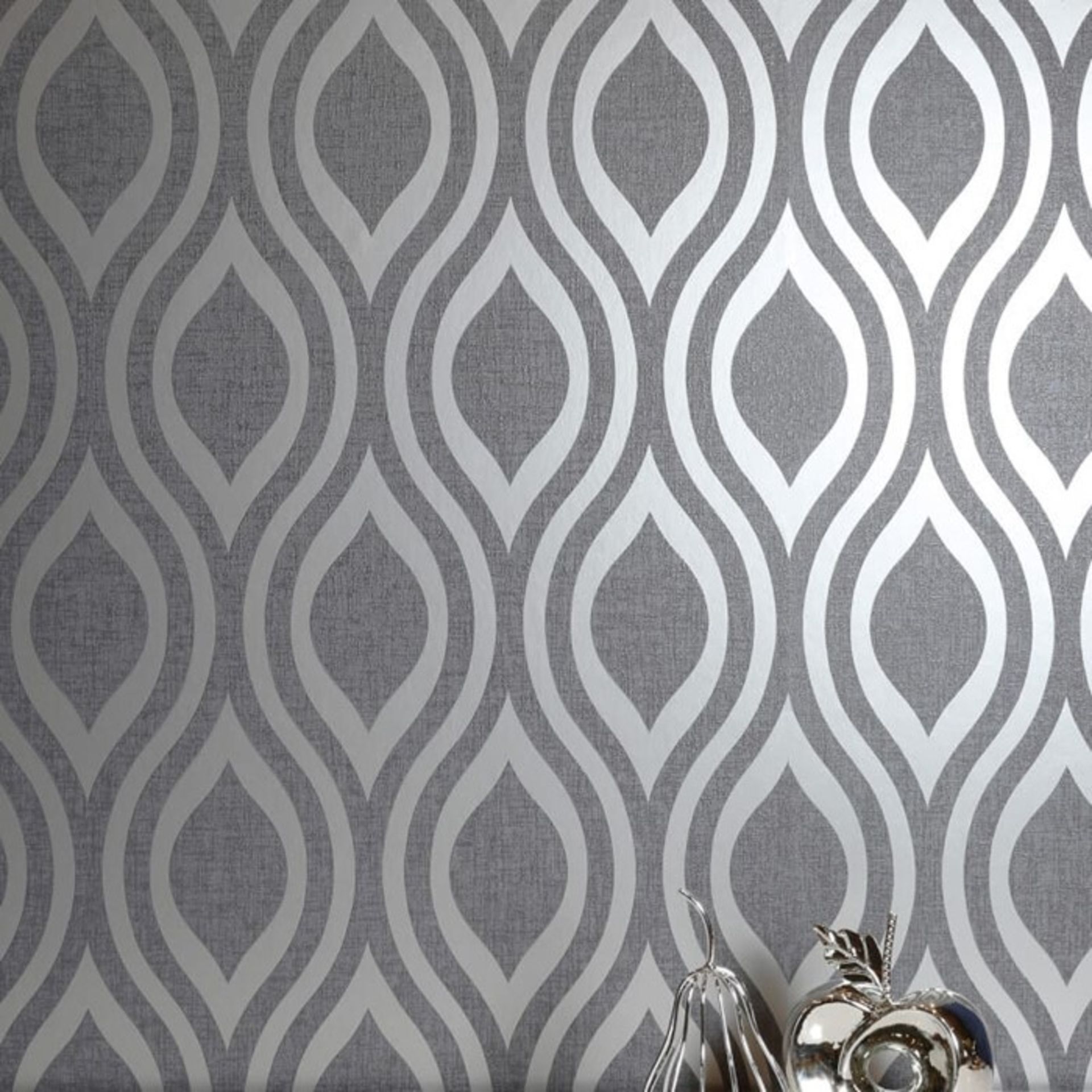 1 LOT TO CONTAIN 5 AS NEW ROLLS OF ARTHOUSE LUXE OGEE GUNMETAL SILVER WALLPAPER - 910202 / RRP £64.