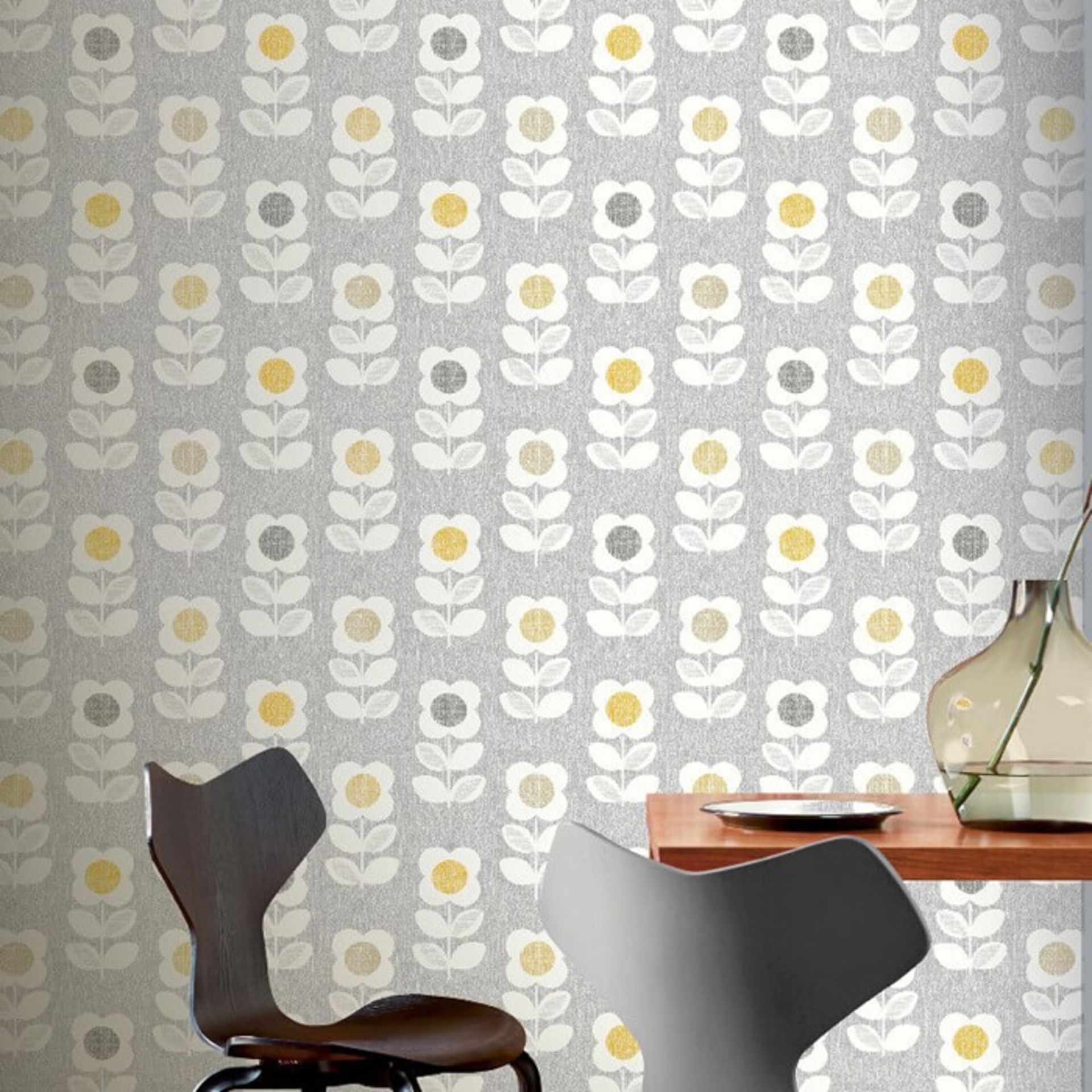 1 LOT TO CONTAIN 9 ROLLS OF ARTHOUSE RETRO FLORAL FLOWER GREY/YELLOW WALLPAPER - 901907 / RRP £80.