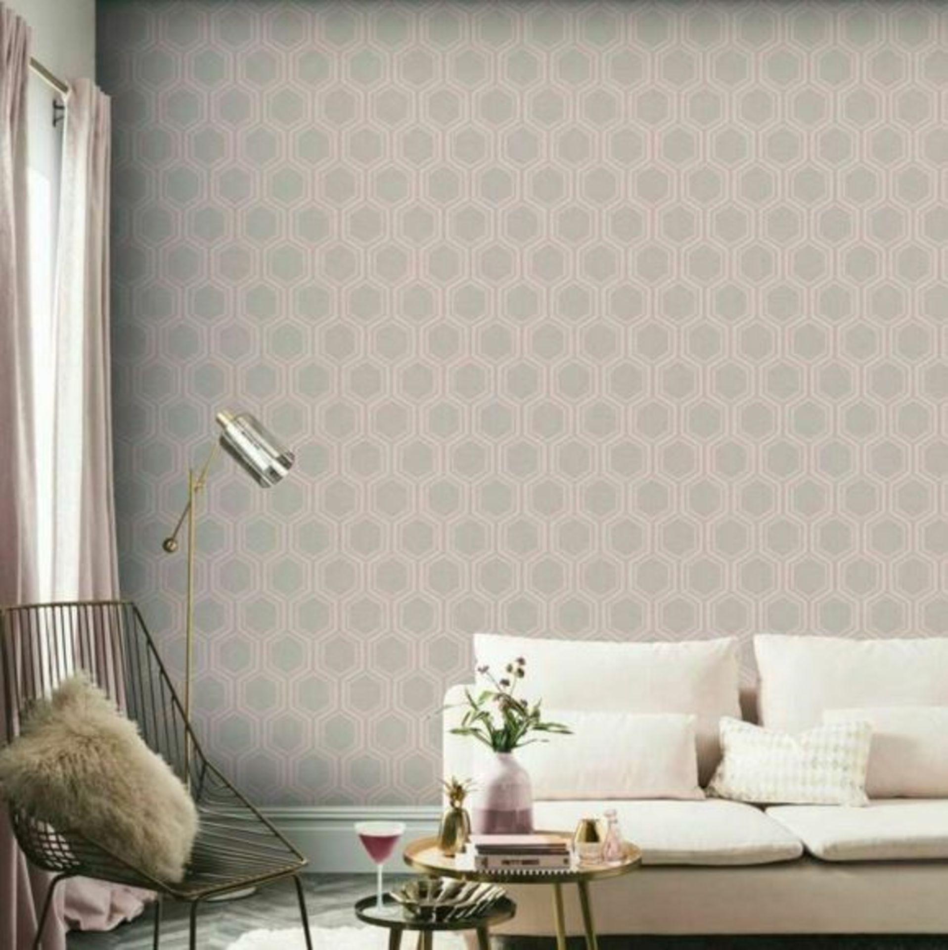 1 LOT TO CONTAIN 9 AS NEW ROLLS OF ARTHOUSE LUXE HEXAGON DUSKY ROSE WALLPAPER - 910205 / RRP £116.