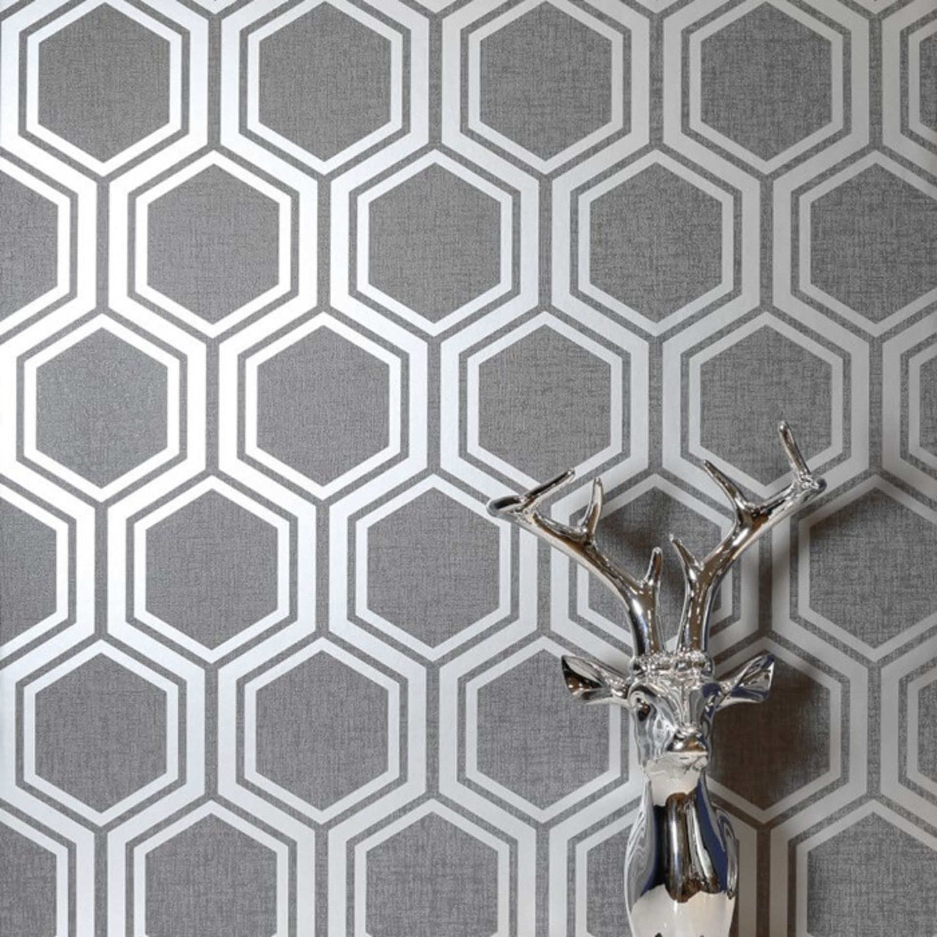 1 LOT TO CONTAIN 12 AS NEW ROLLS OF ARTHOUSE LUXE HEXAGON GUNMETAL AND SILVER WALLPAPER - 906601 /