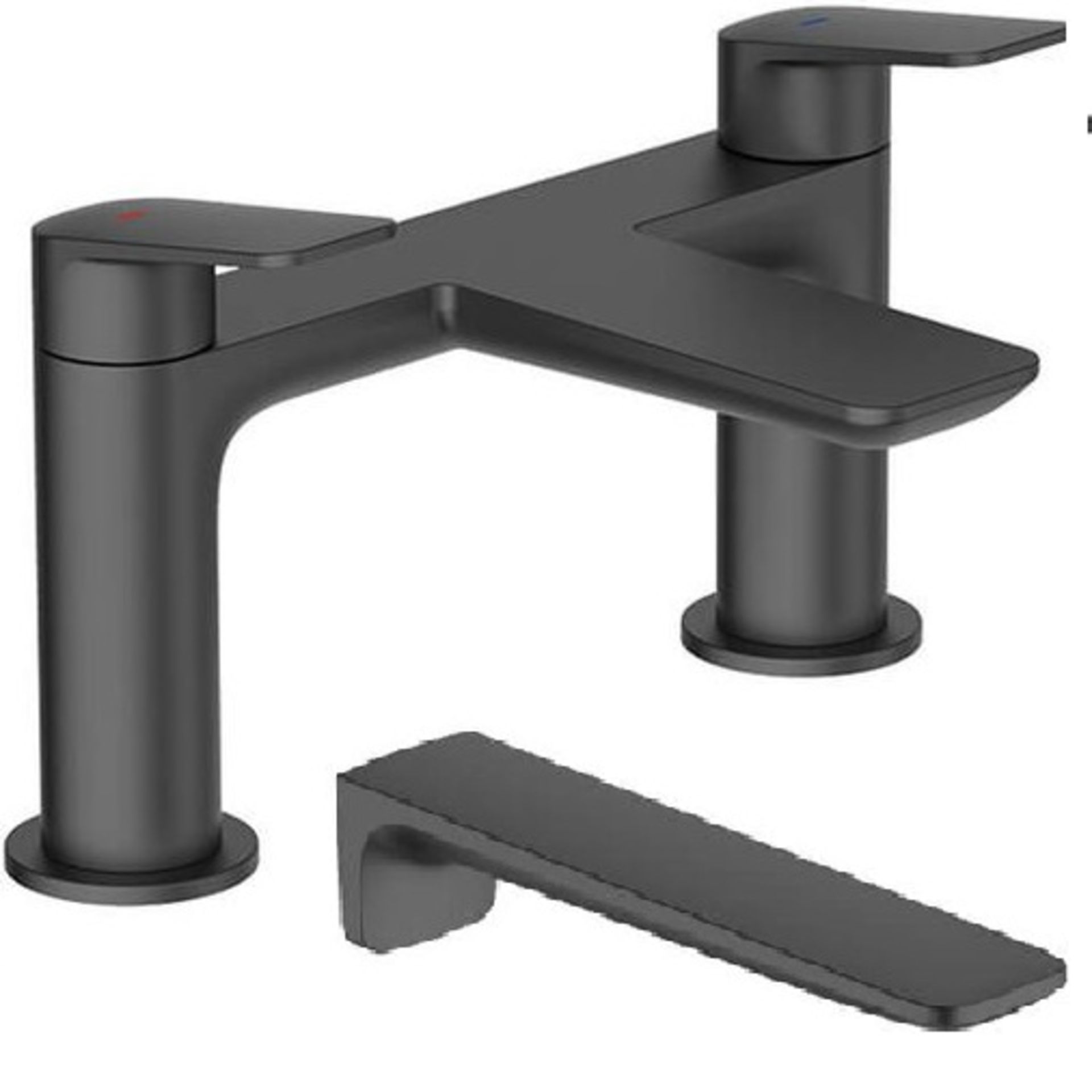 AERO MATT BLACK DESIGNER BATH MIXER TAP AND MATCHING WALL MOUNTED BASIN FILLER. RRP £500