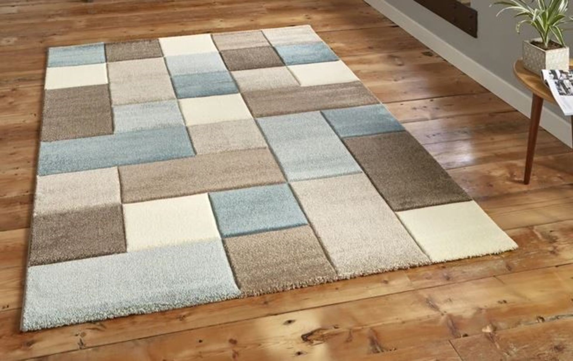 LA REDOUTE GEO BLOCK RUG - GREY/BLUE