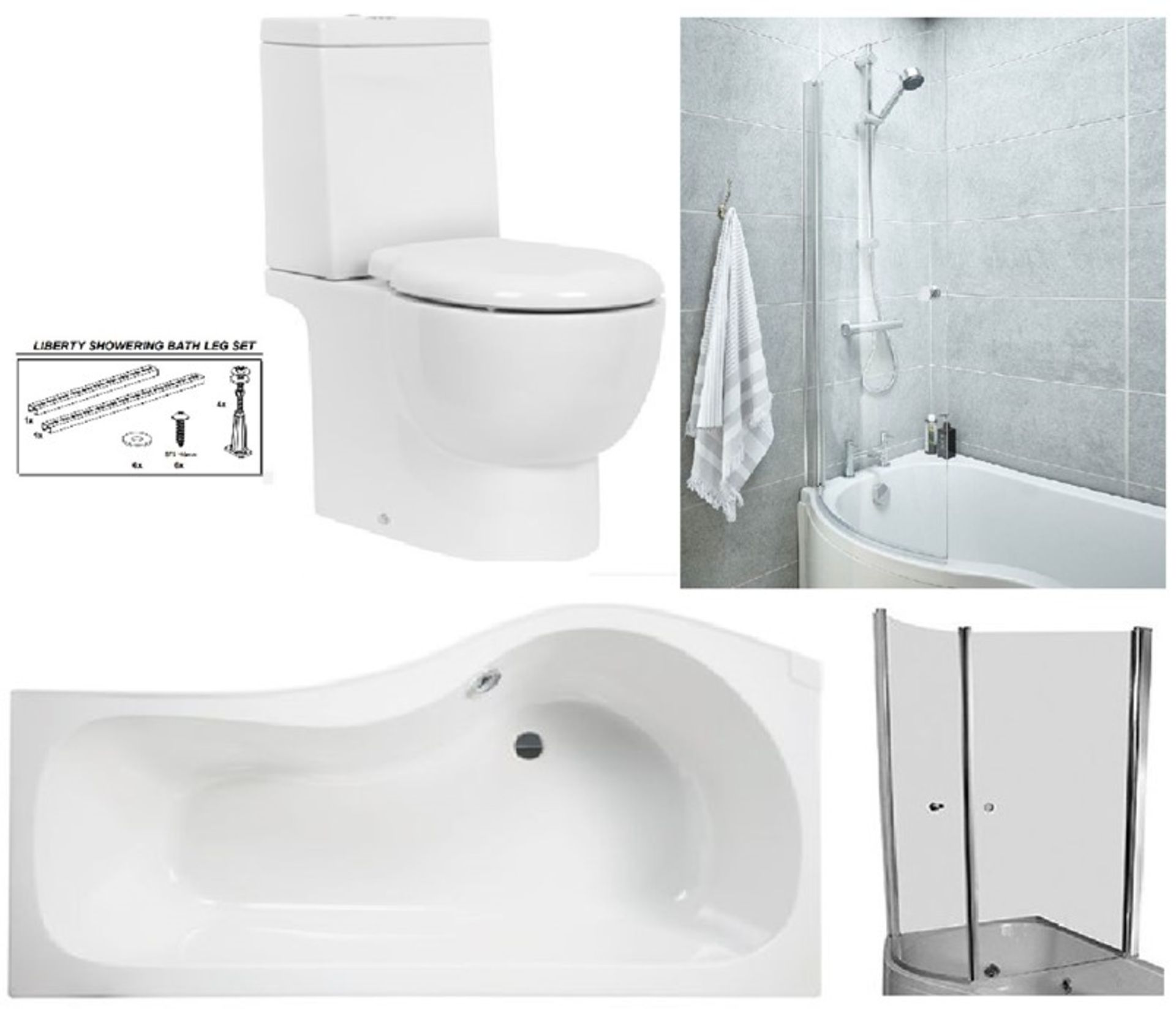 BATHSTORE 'LIBERTY' LEFT HANDED 1500MM RE-ENFORCED 'P' SHOWER BATH WITH CURVED PIVOT FRONT BATH