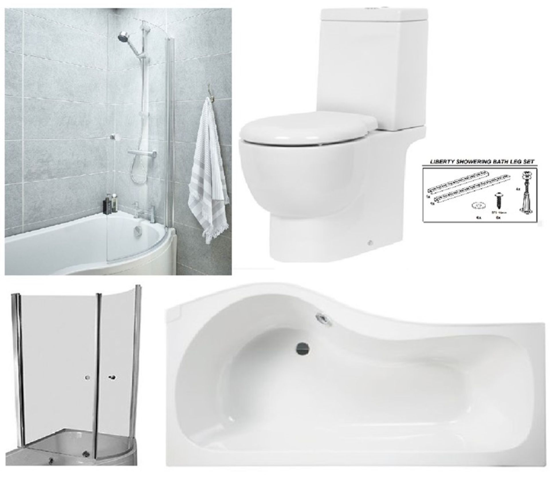 BATHSTORE LIBERTY' RIGHT HANDED 1500MM RE-ENFORCED 'P' SHOWER BATH WITH CURVED PIVOT FRONT BATH