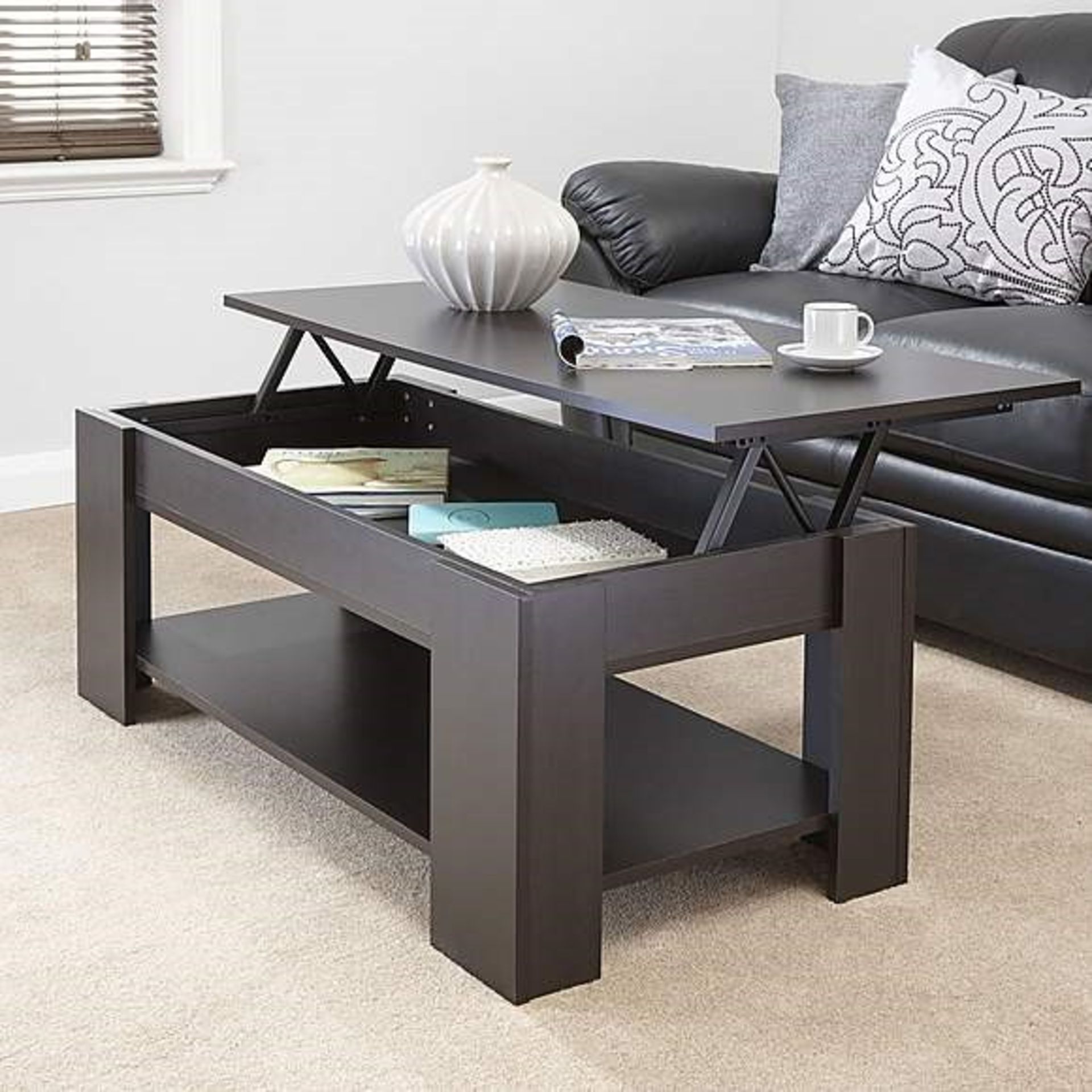 1 BOXED KIMBERLY LIFT UP COFFEE TABLE IN ESPRESSO