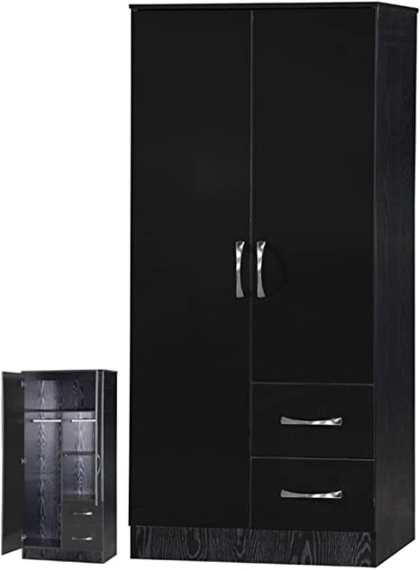 1 BOXED MARINA 2 DOOR 2 DRAWER COMBI WARDROBE IN BLACK/BLACK GLOSS (COMES IN 2 BOXES)